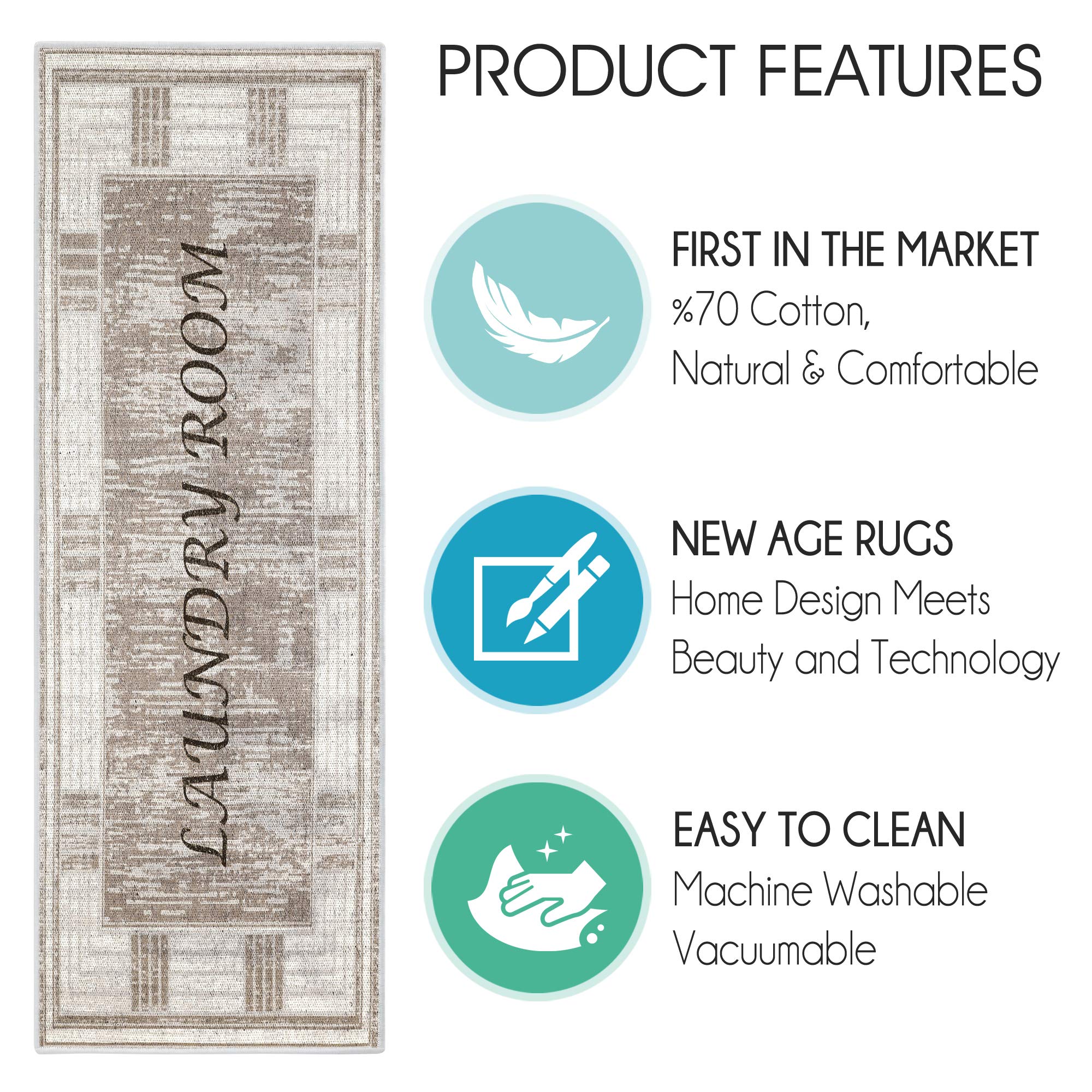 **Non-Slip Washable Laundry Room Rug – Ultra Thin Low Pile Bathroom Runner – Machine Washable Printed Washroom Rug – Laundry Room Decor – 20x59 Inches – Perfect for Bathroom, Kitchen & Entryway**