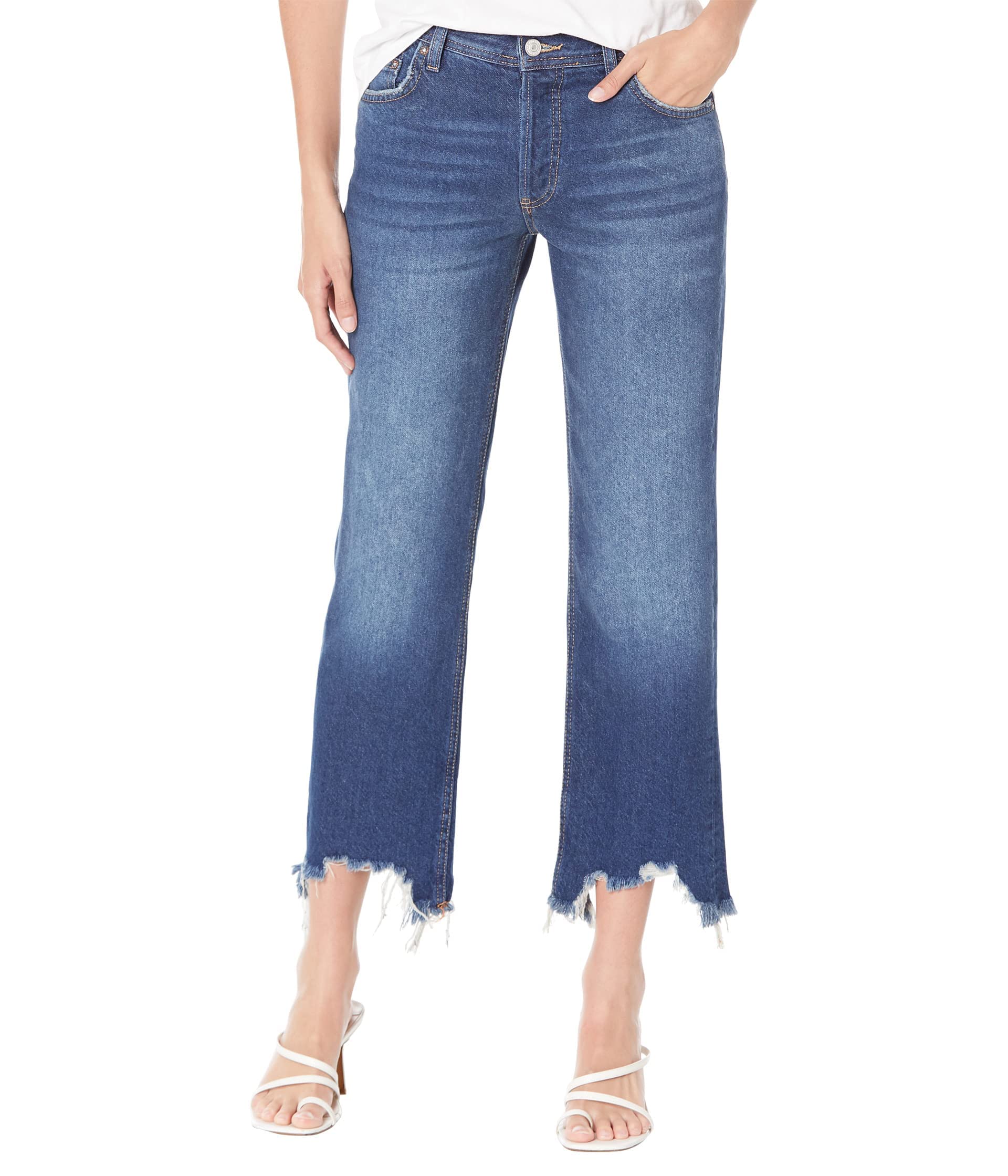 Free People Maggie Mid-Rise Straight Jeans for Women - High Waist Stretch Denim Pants - Comfortable Everyday Casual Wear for Office, Dating & Weekend Outfits
