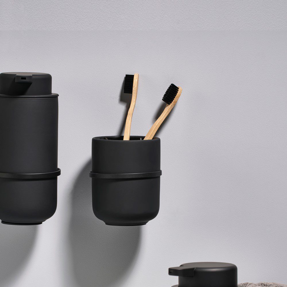 **ZONE DENMARK Ume Tumbler & Toothbrush Holder - Black | Modern Bathroom Organizer for Brushes, Cups & Essentials**