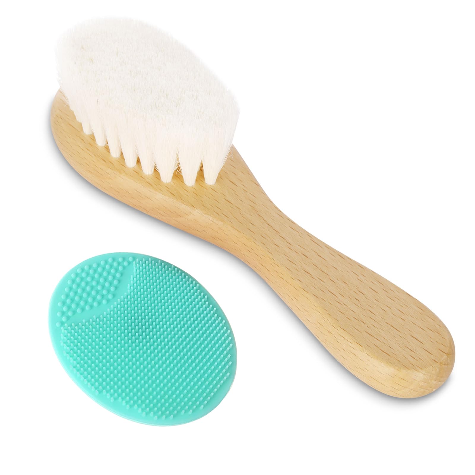 **Soft Goat Bristle Baby Hair Brush & Cradle Cap Brush Set for Newborns & Toddlers - Gentle Wooden Bristles for Sensitive Scalp - Perfect for Daily Hair Care & Cradle Cap Treatment**