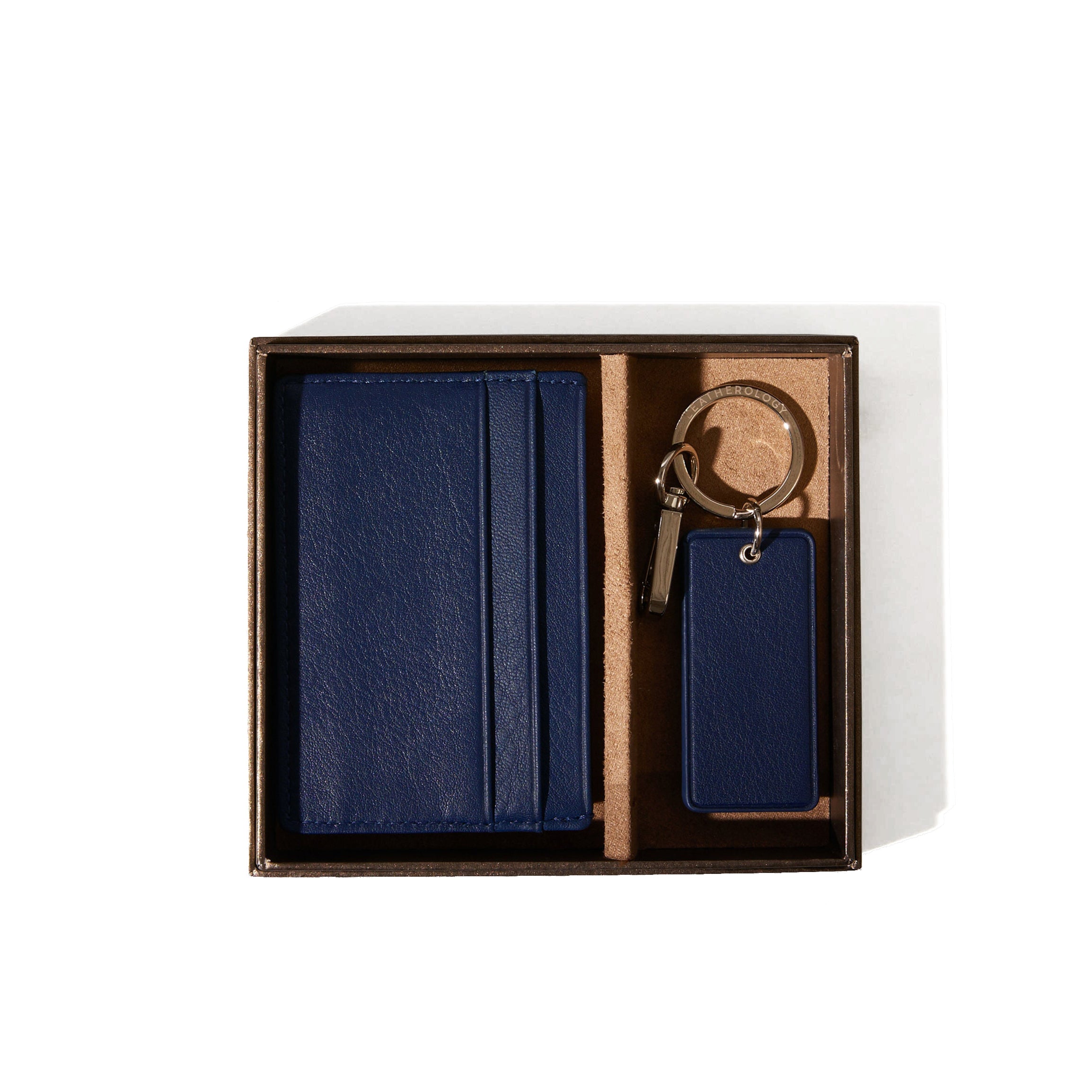 Premium Navy Blue Leather Card Holder & Keychain Gift Set - Perfect for Men's Wallets, Travel Essentials & Everyday Carry (ECDC) Accessories