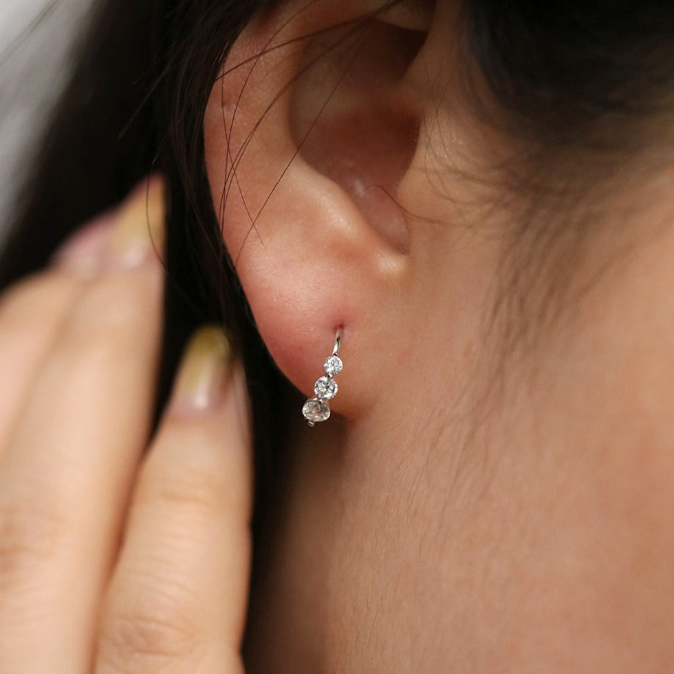Trendy Triple Cubic Zirconia Semi Hoop Earrings for Women - Perfect for Parties, Weddings & Everyday Wear