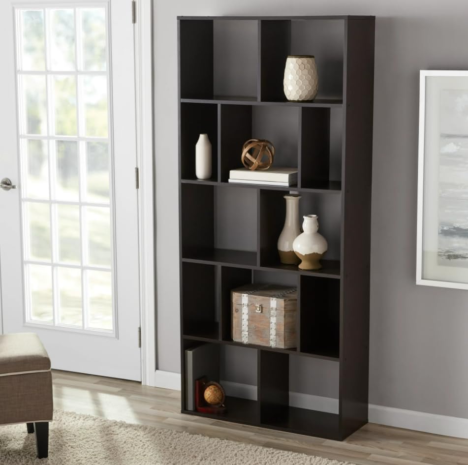 12-Cube Storage Shelf Bookcase, Espresso Finish - Organize Books, Toys & Home Decor for Living Room, Bedroom or Office