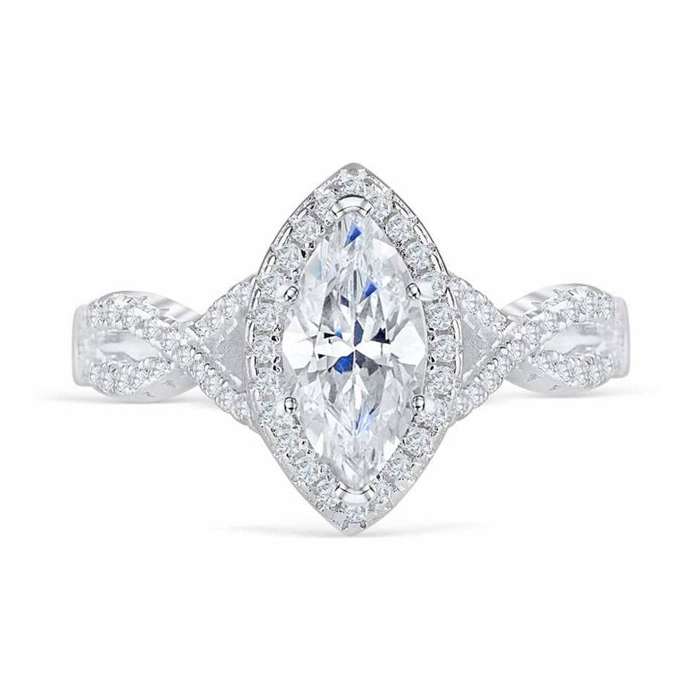 1.5 Carat Marquise Halo Moissanite Engagement Ring for Women - 10K/14K/18K White Gold or Platinum Plated Silver - Custom Text Engraving - Perfect Wedding & Anniversary Gift for Her - Ideal for Proposals, Bridal Jewelry & Special Occasions