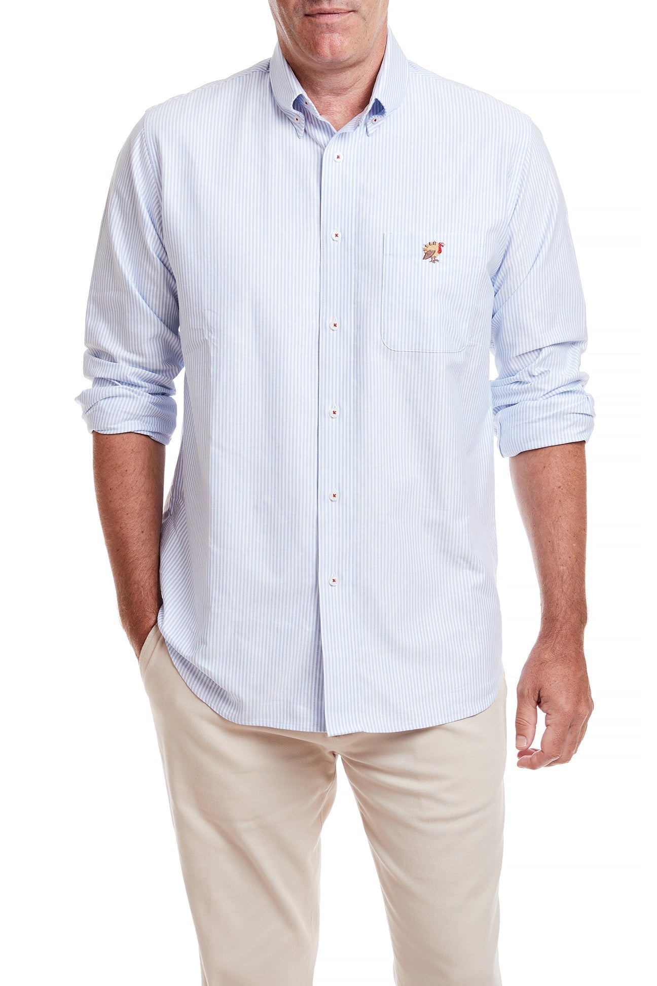 Men's Oxford Blue Stripe Chase Shirt - Classic Single Turkey Design for Business Casual & Office Wear