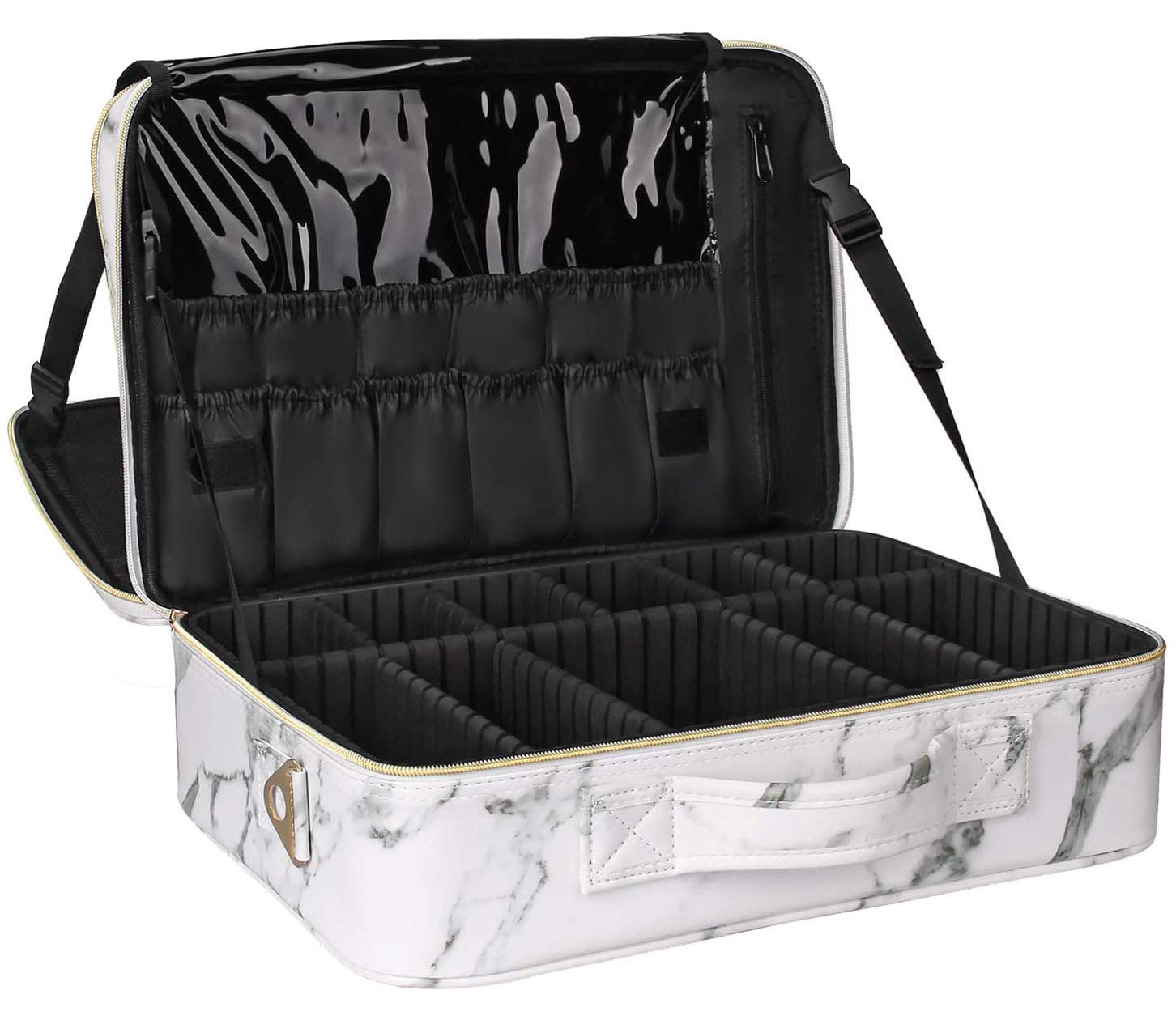 Relavel Marble Makeup Bag - Large Cosmetic Organizer with Dividers for Travel & Storage