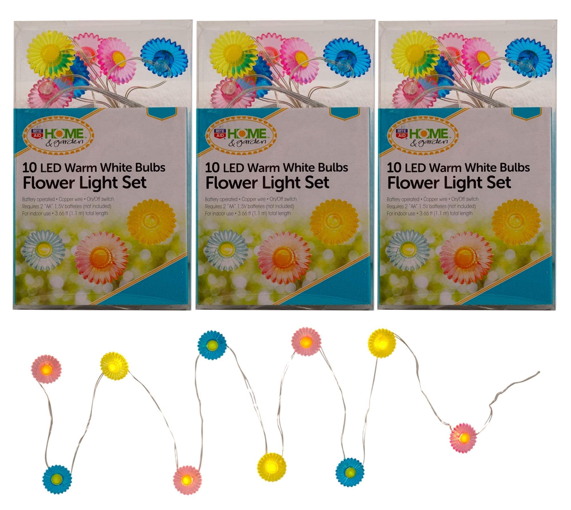 3 Pack Mini LED Light Sets - 3.6 ft Warm White Battery Operated String Lights (10 LEDs Each) for Bedroom, Wedding, Party & Home Decor