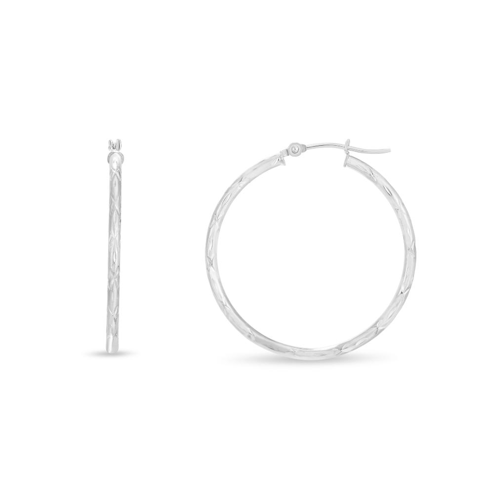 14K Gold 2mm Diamond Cut Hoop Earrings for Women - Dainty Everyday Stud Earrings for Work, Date Night & Special Occasions