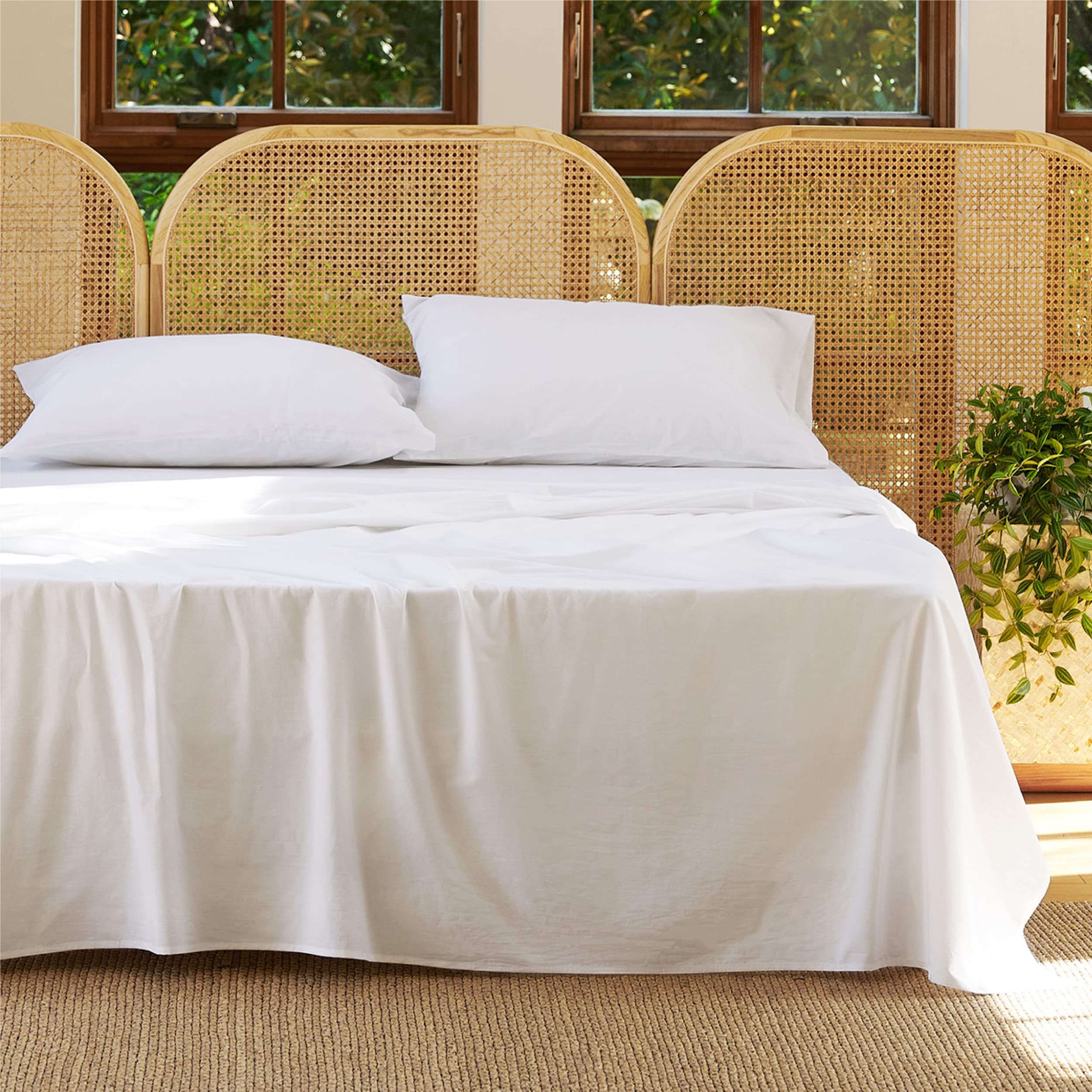 Bedsure 100% Cotton King Size Sheet Set - 4 Piece Washed Percale Bed Sheets, Breathable & Lightweight with 16