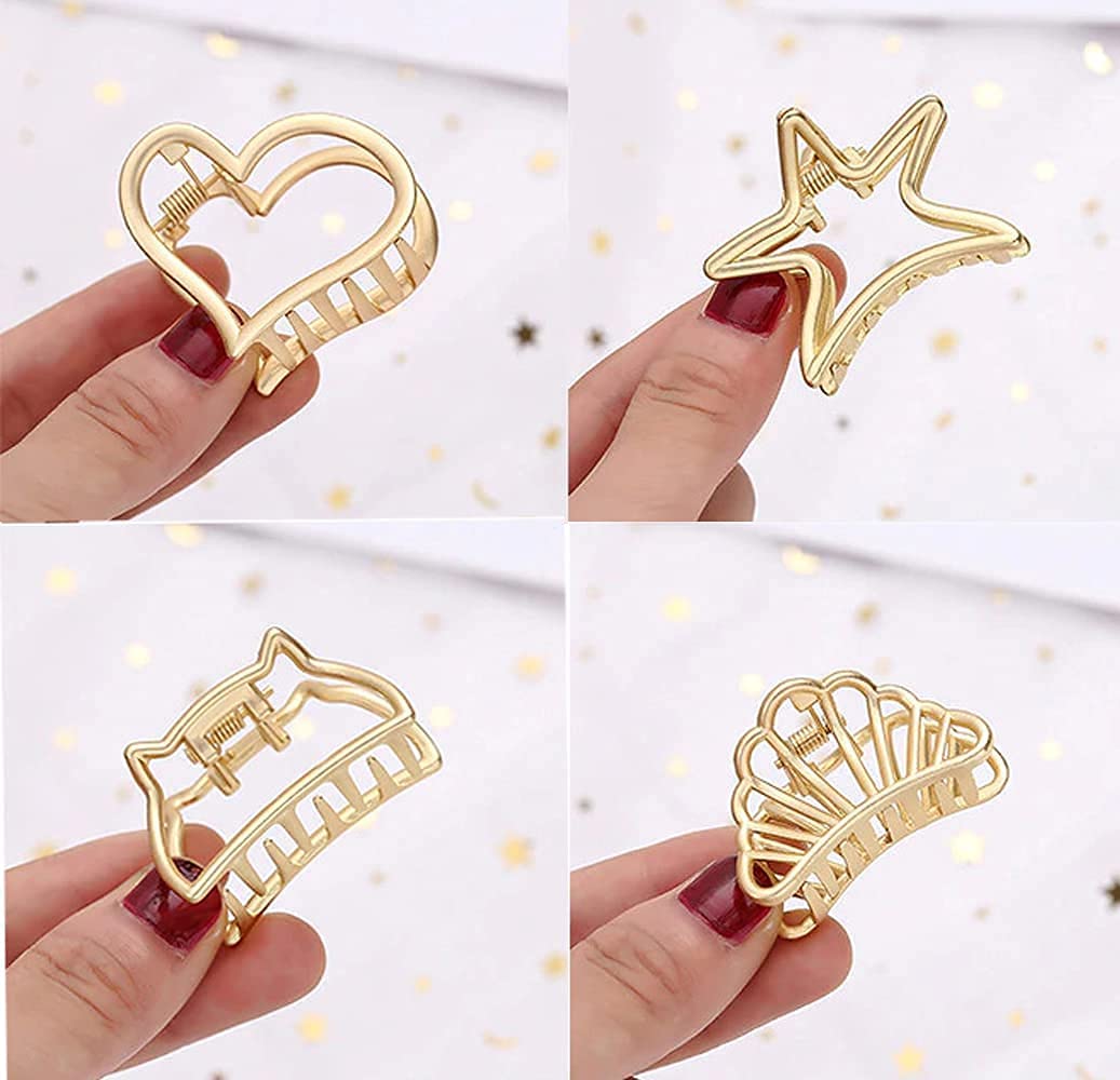STYLEDOSE 8-Pack Gold Metal Hair Clips for Women & Girls - Medium Size Hair Clutchers, Fashion Hair Accessories, Perfect Gift for Her - Great for Parties, Weddings & Everyday Styling