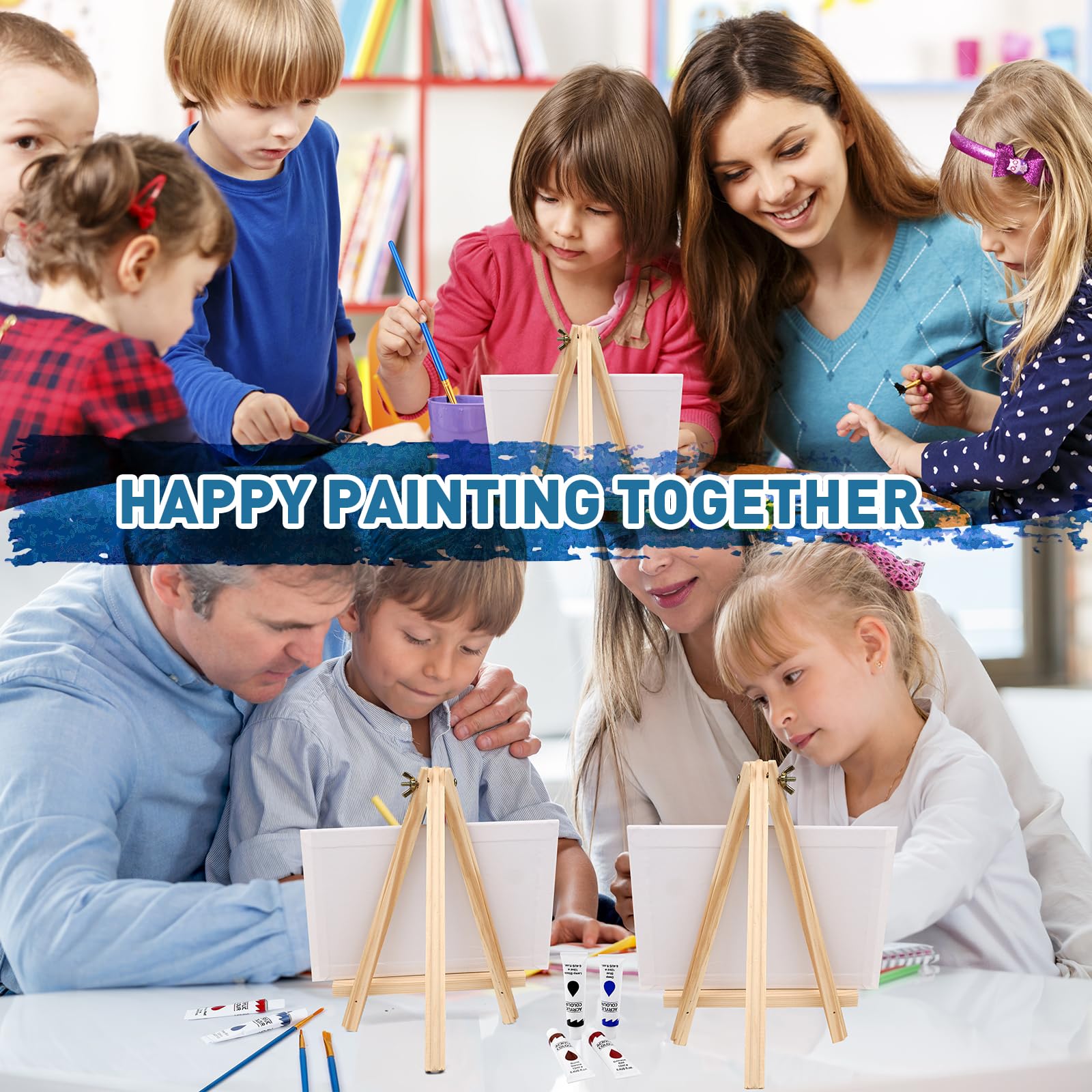52PCS Acrylic Painting Kit for Beginners - 24 Colors Acrylic Paints, Brushes, Canvases, Wooden Easels & Art Plates - Complete Art Supplies Set for Kids & Adults - Perfect for Home, School & DIY Art Projects