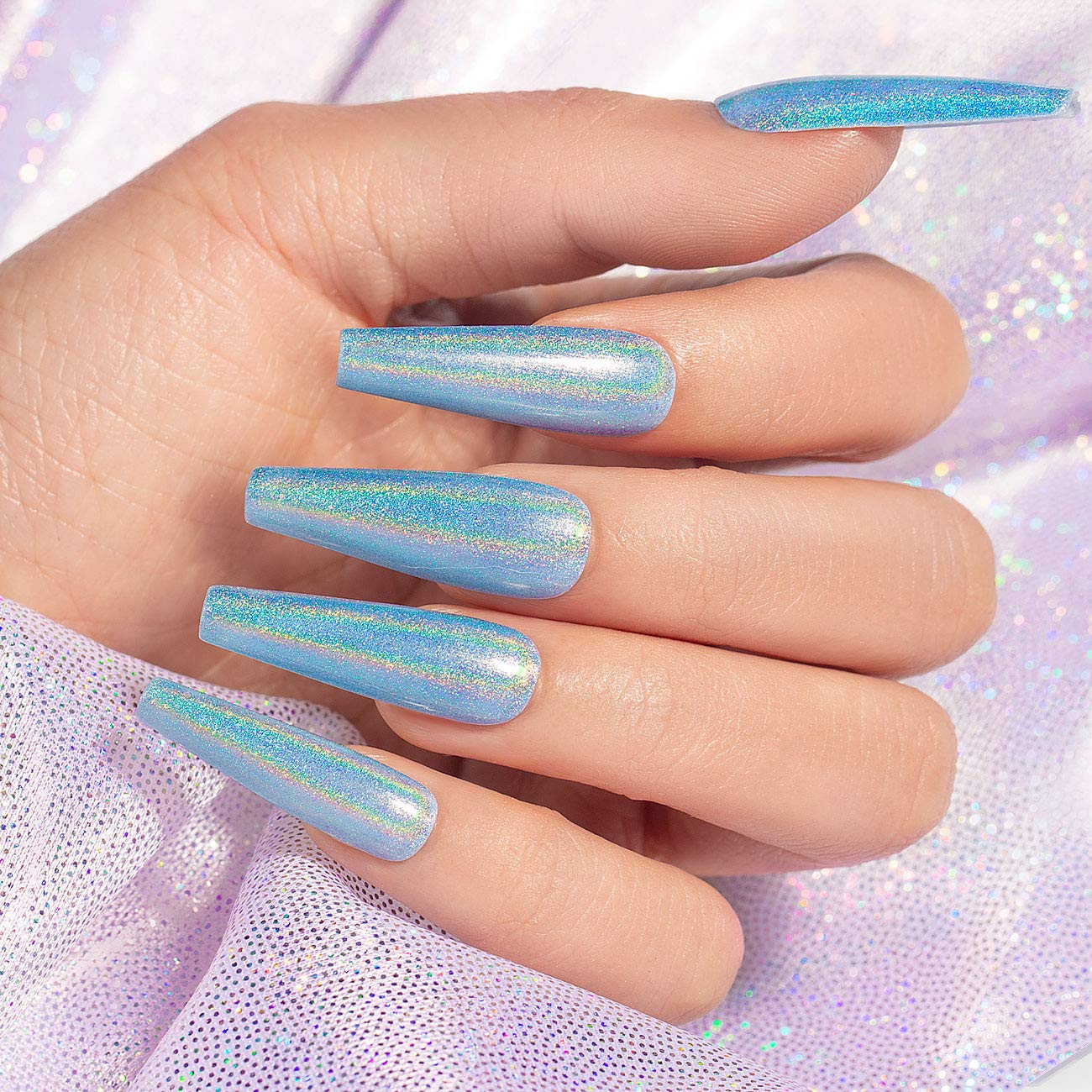 Holographic Blue Glitter Nail Polish with Unicorn Glossy Effect - UV/LED Nail Lamp Required for Salon & Home DIY Nail Art - Long Lasting Shine for Parties, Weddings & Special Occasions