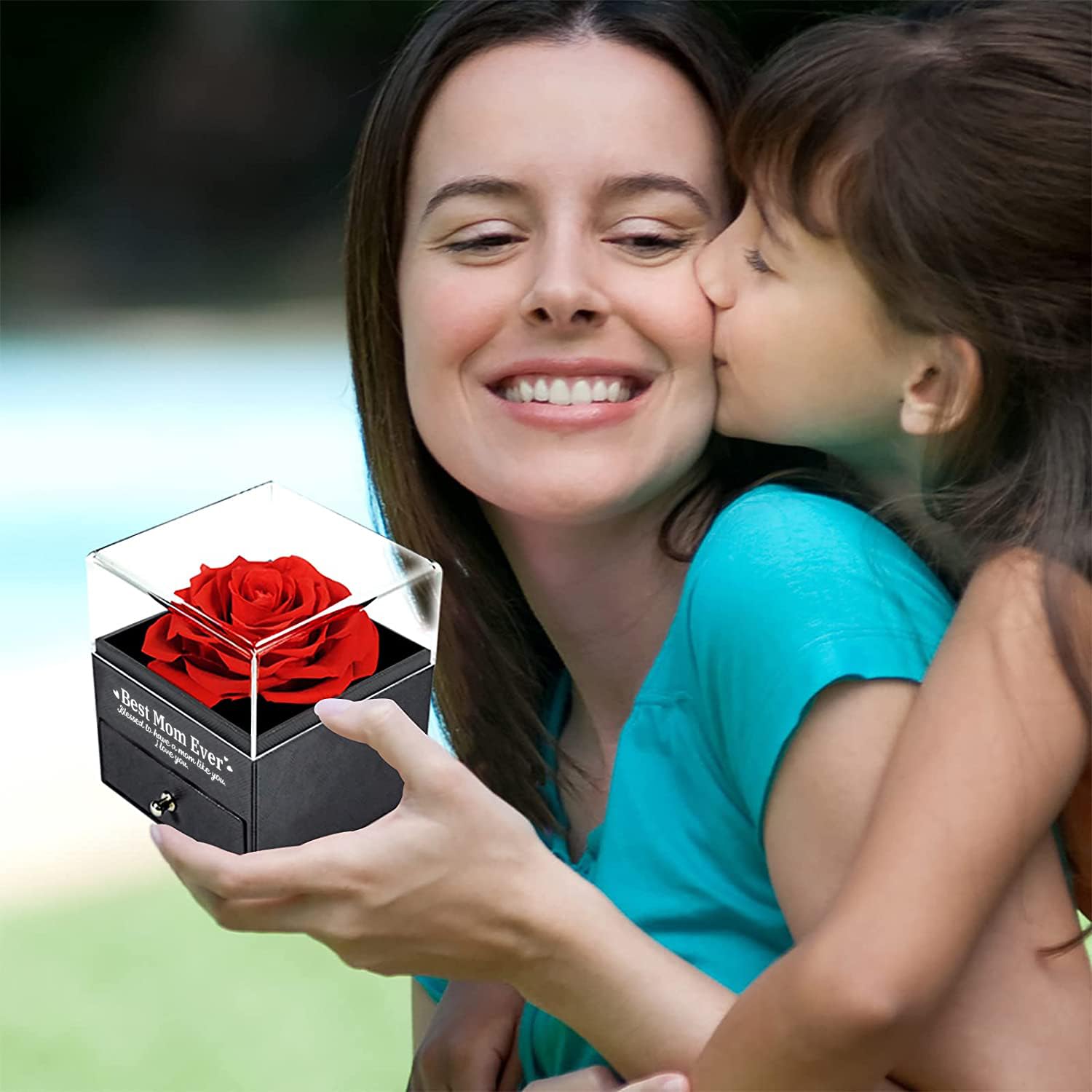 UQUI Preserved Rose Gift Box with 'I Love You' Necklace - Eternal Rose Christmas, Anniversary & Birthday Gifts for Mom, Wife, Women - Perfect for Mother's Day, Valentine's Day & Romantic Occasions