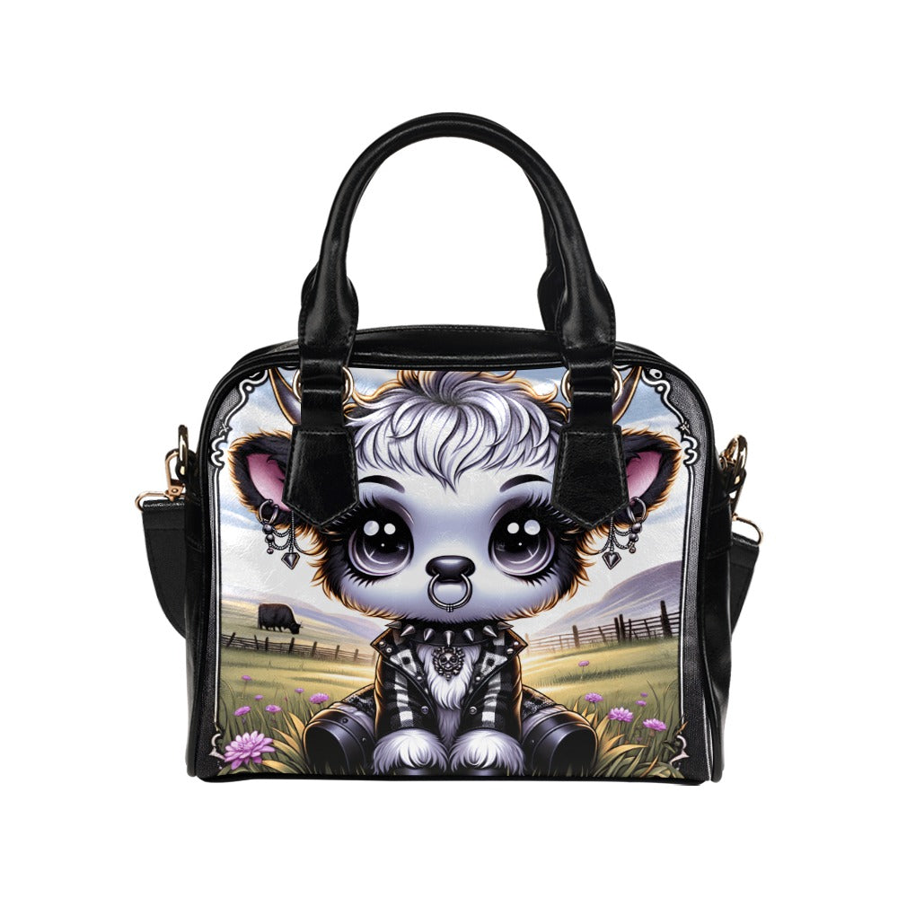 Gothic Cow Print Shoulder Handbag for Women - Vintage Leather Crossbody Purse - Perfect for Parties, Concerts & Gothic Fashion Outfits
