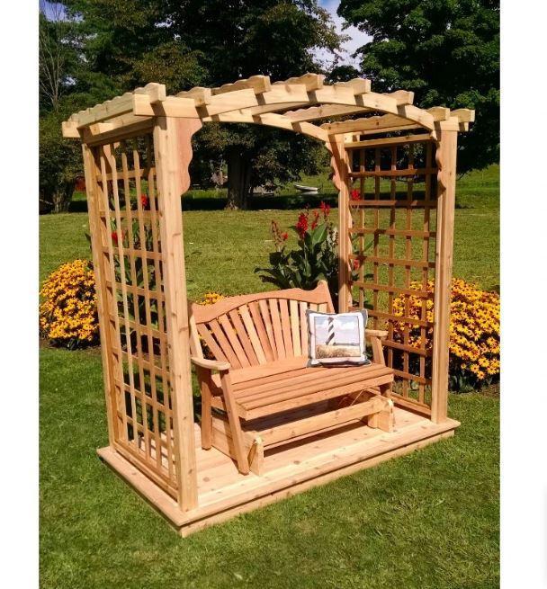 Amish Handcrafted Pine Cambridge Arbor with Deck & Glider - Solid Wood Outdoor Swing for Garden, Patio, and Backyard Relaxation