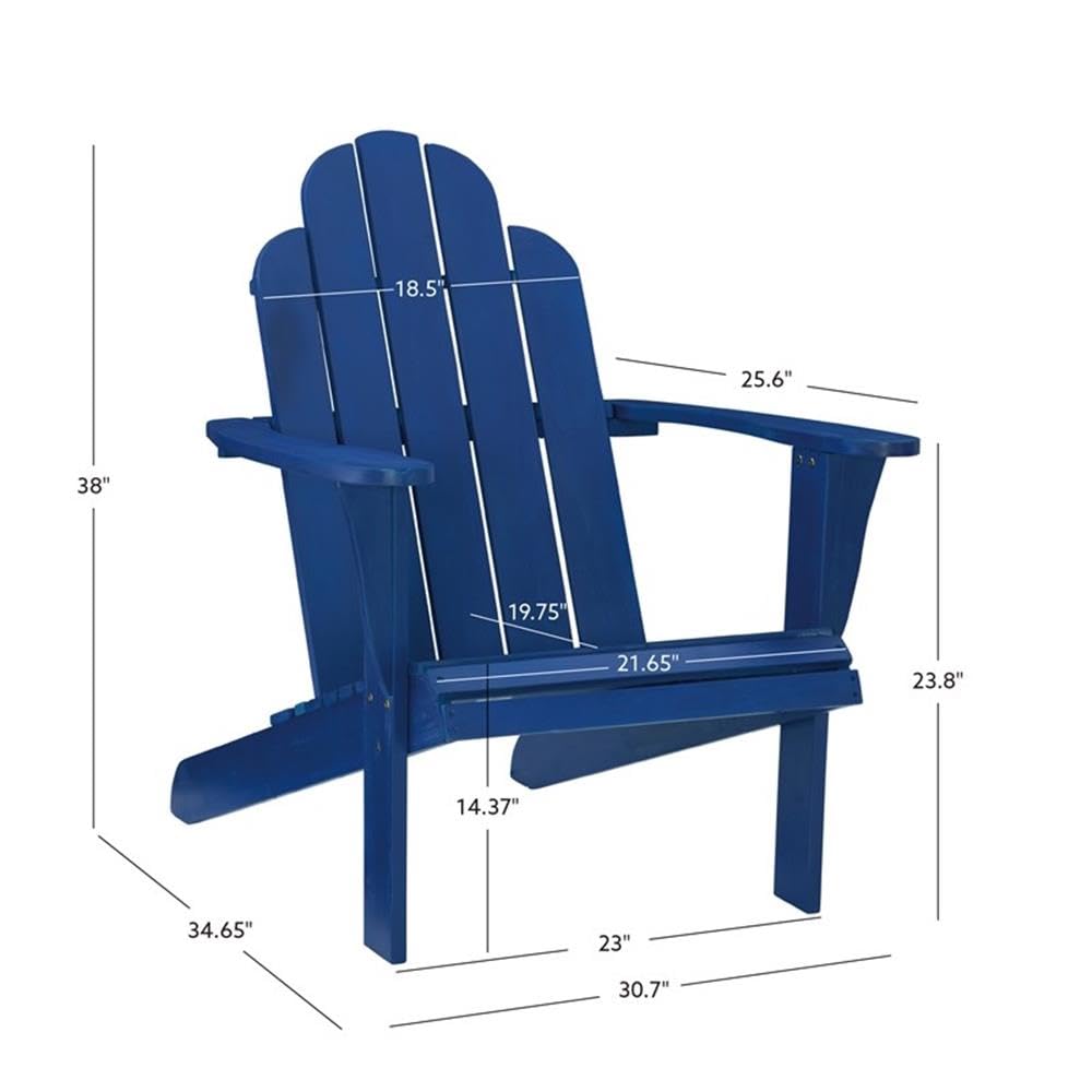 Linon Adirondack Solid Acacia Wood Outdoor Chair - Weather-Resistant Blue Stain Finish for Patio, Garden & Poolside Relaxation