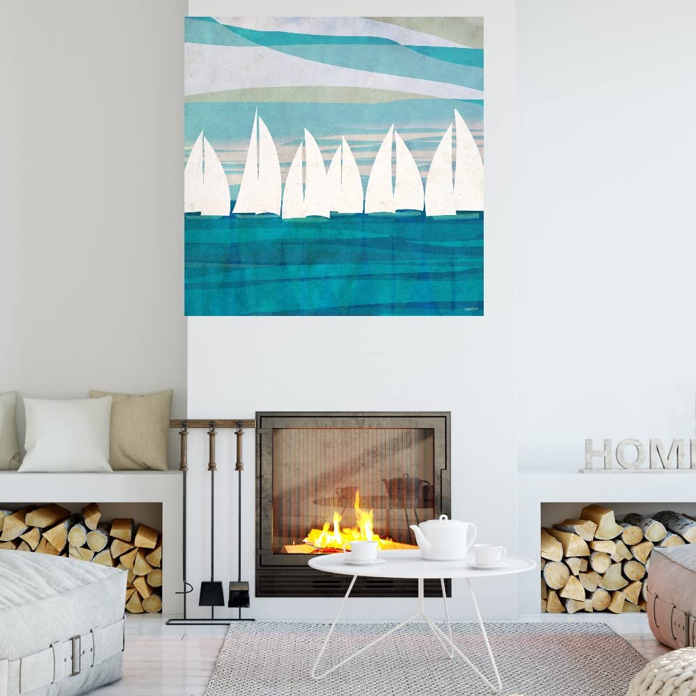 Afternoon Regatta II Canvas Wall Art - 37x37 Inch Ready to Hang Painting by Dan Meneely - Nautical Decor for Living Room, Bedroom, Office & More - Perfect for Coastal & Sailboat Themed Spaces