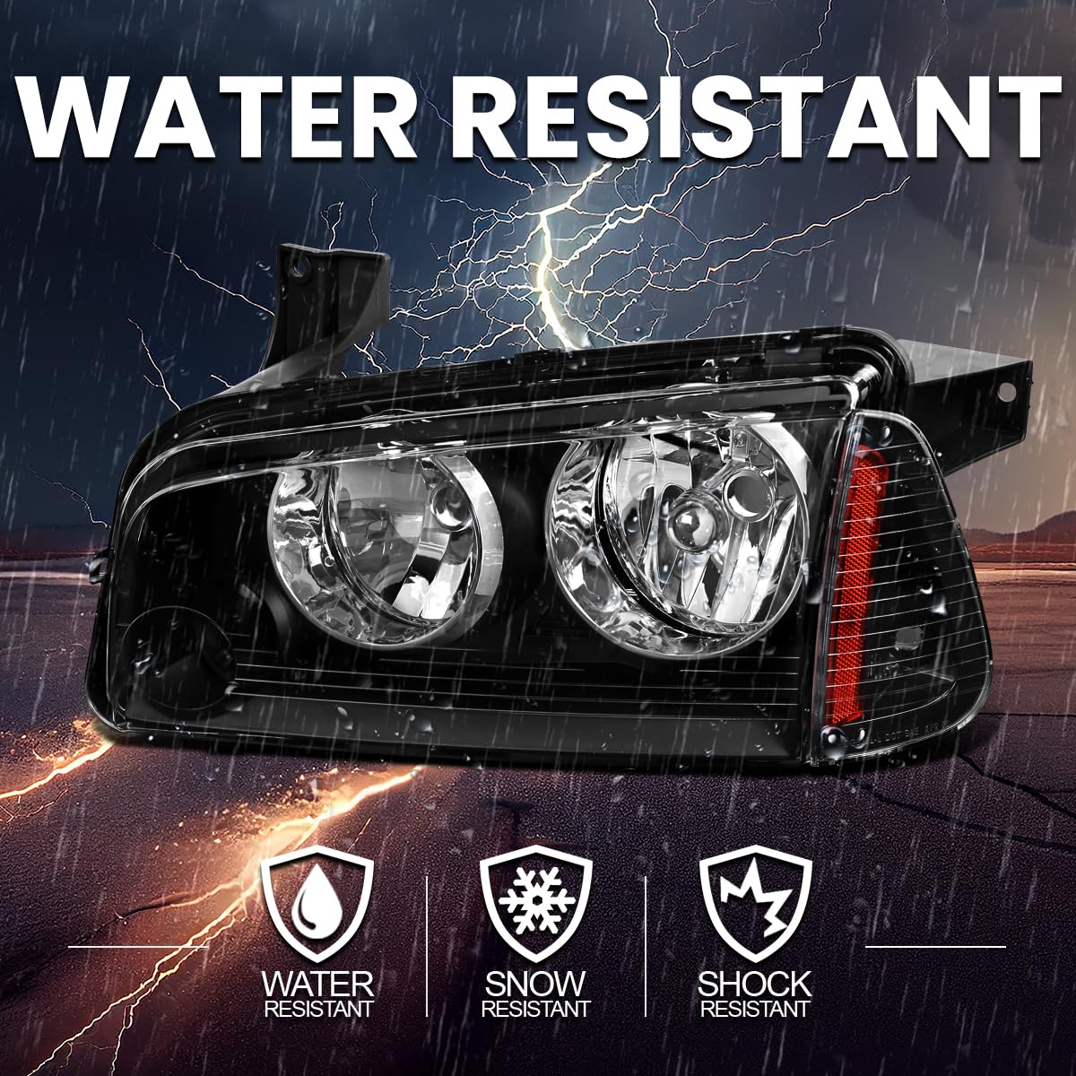 Spec-D Tuning Black Headlights & Corner Lights for 2006-2010 Dodge Charger - Left & Right Pair Headlight Assembly - Upgrade Your Ride for Night Driving & Car Shows
