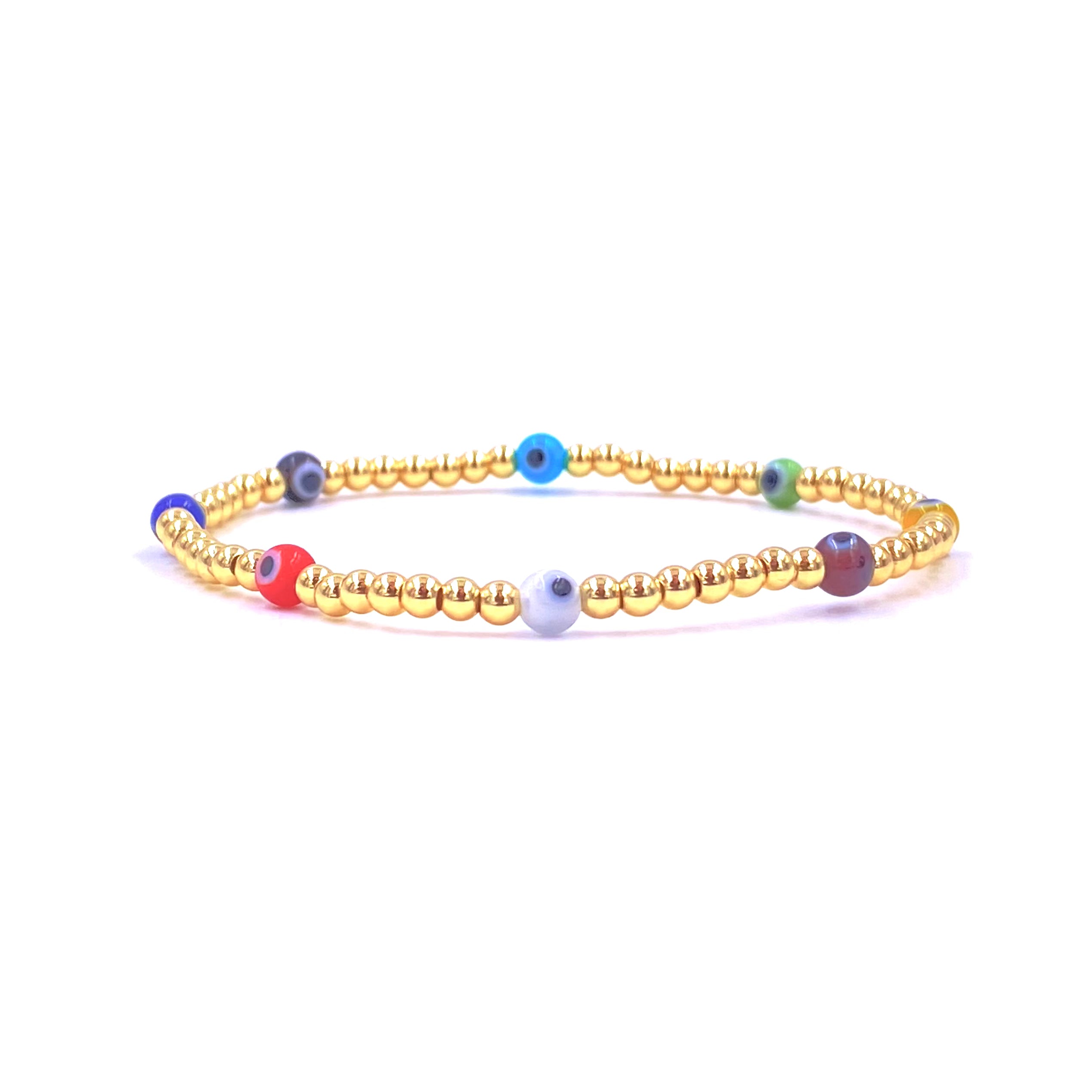 Ashley Gold Stainless Steel Evil Eye Bracelet - 4mm Gold Plated Beaded Stretch Bracelet for Women - Perfect for Protection, Good Luck & Everyday Wear