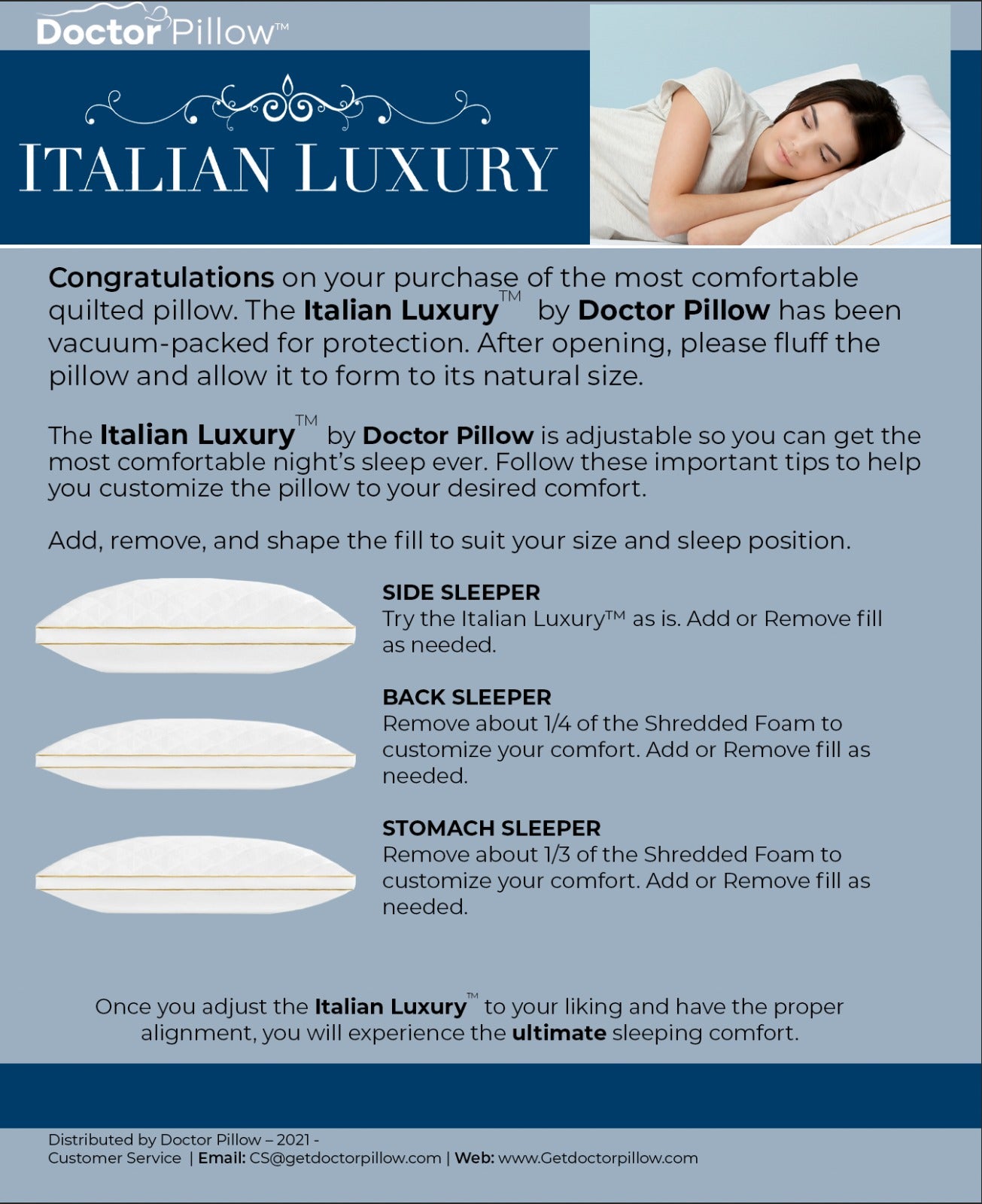 Italian Luxury Adjustable Quilted Pillow Set of 2 - Soft & Supportive for Bed, Sofa & Travel - Perfect for Home Decor, Office & Gift Giving