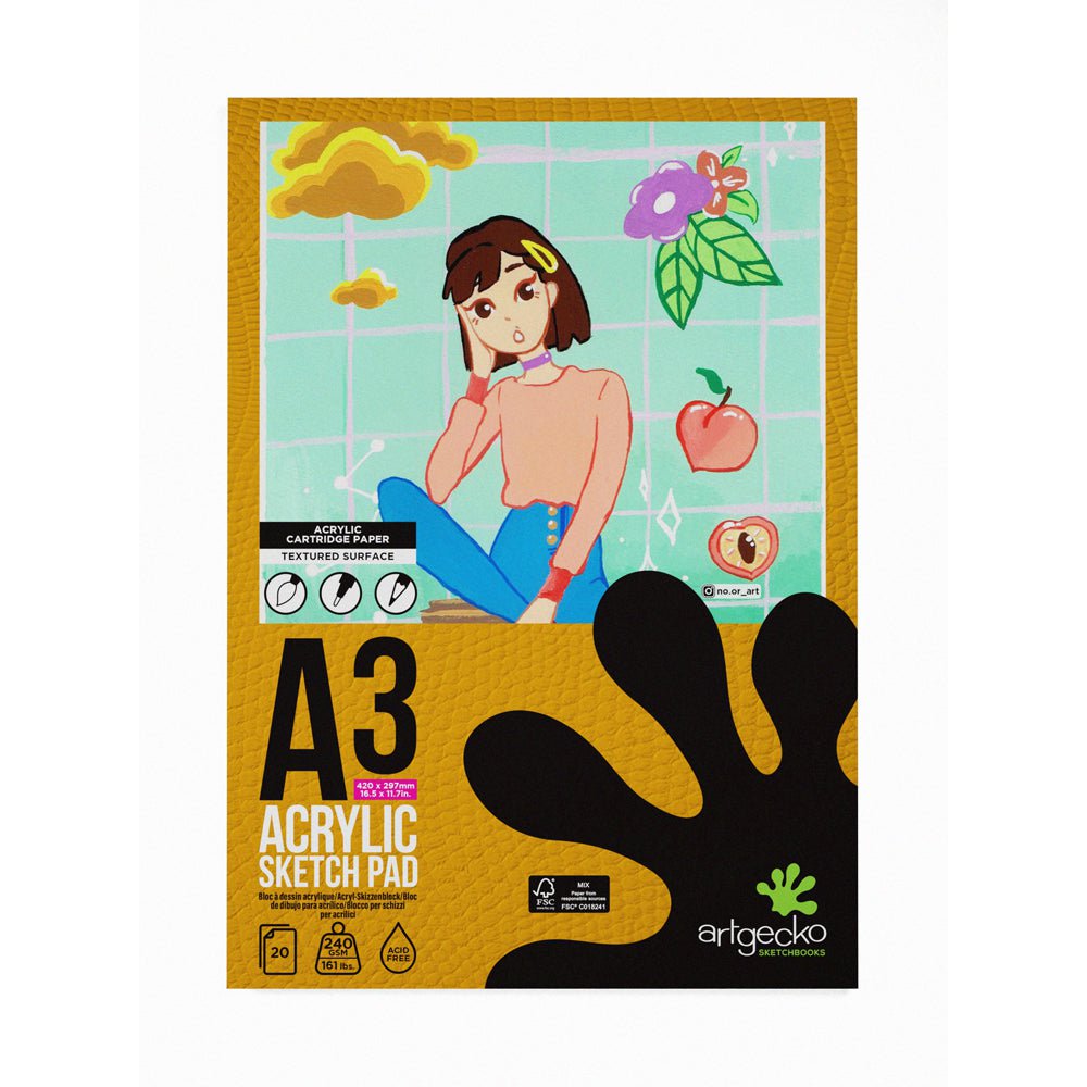 Artgecko Pro Acrylic Sketchpad - A3 Size 20 Sheets 240gsm White Paper for Artists, Drawing & Painting - Perfect for Studio, Classroom & Outdoor Sketching