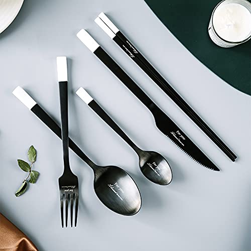 Premium 40-Piece Stainless Steel Flatware Set - Black & Silver Modern Cutlery with Knives, Forks & Spoons - Durable Tableware for Home, Kitchen, Wedding & Restaurant - Perfect for Dinner Parties, Catering & Everyday Dining