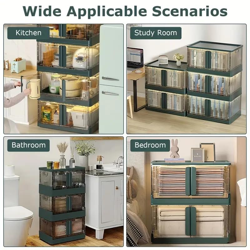 34QT Collapsible Storage Bins with Lids - 4 Pack Stackable Organizer Boxes for Closet, Pantry, Bedroom & Home Organization | Space Saving Foldable Design for Seasonal Clothes, Toys & Household Items Storage