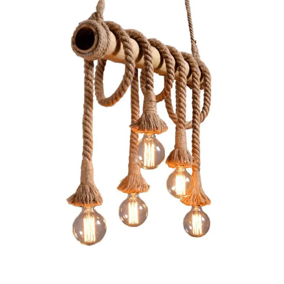 Vintage Wood Pendant Light with Rope Design - Handcrafted Industrial Style Ceiling Fixture for Dining Room, Kitchen Island or Bedroom Lighting