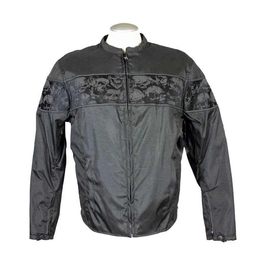 Open Road Men's Reflective Skull Textile Motorcycle Jacket - High Visibility Safety Gear for Night Riding & Urban Commuting