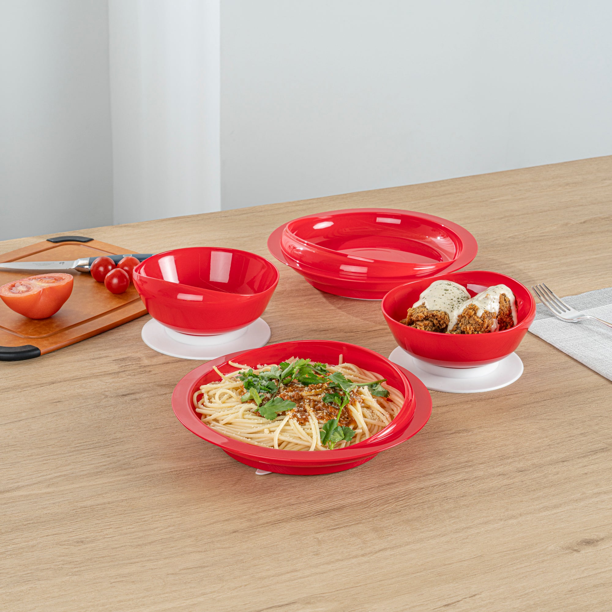 Adapt Tek Red Plastic 2-Piece Scoop Plate & Bowl Set with Spillproof Design & Suction Base - Includes 1 Plate & 1 Bowl for Toddlers - Perfect for Baby Feeding, Travel & Mess-Free Meals