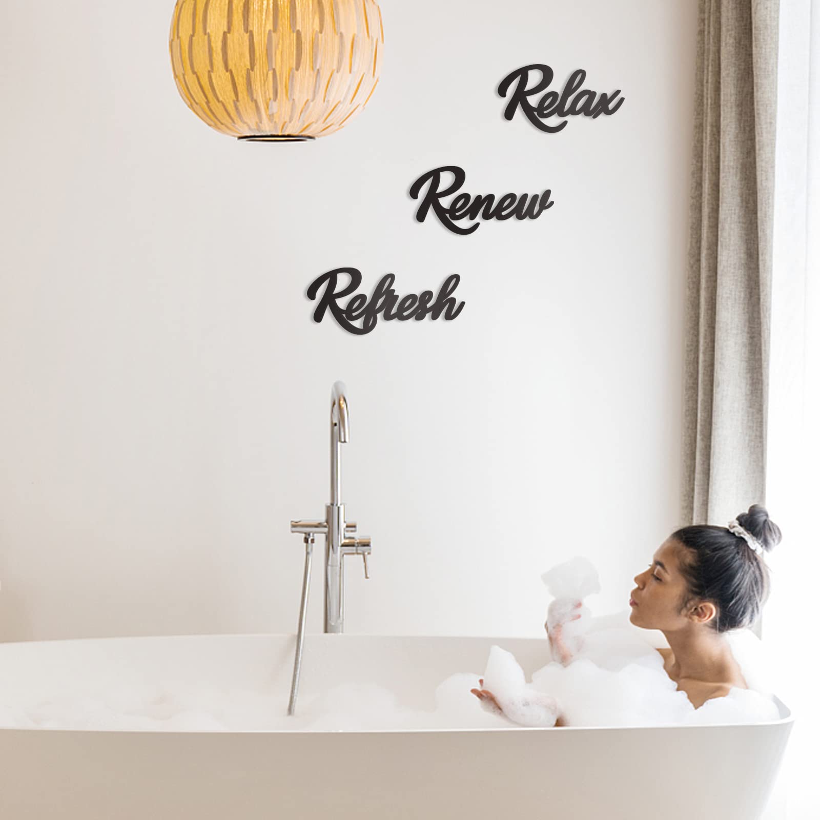 3-Piece Wooden Bathroom Wall Decor Signs - Relax Renew Refresh Hanging Plaques for Spa, Home Decor (Black) - Perfect for Bathroom, Powder Room & Guest Bath Decor