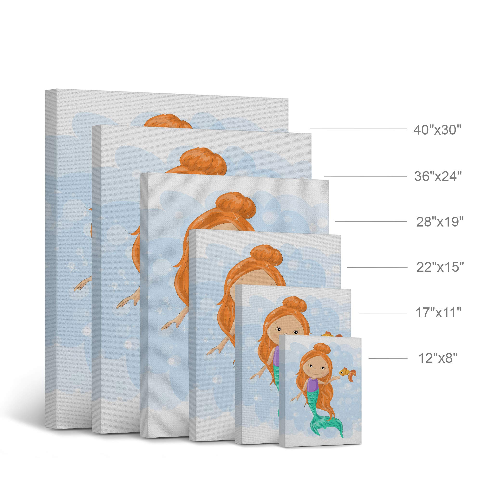 Cute Mermaid Canvas Print - Smile Art Design Kids Room Decor, Nursery Wall Art with Fish & White Background, Ready to Hang (36x24) - Perfect for Baby Rooms, Playrooms & Under-the-Sea Themed Decor | Made in USA