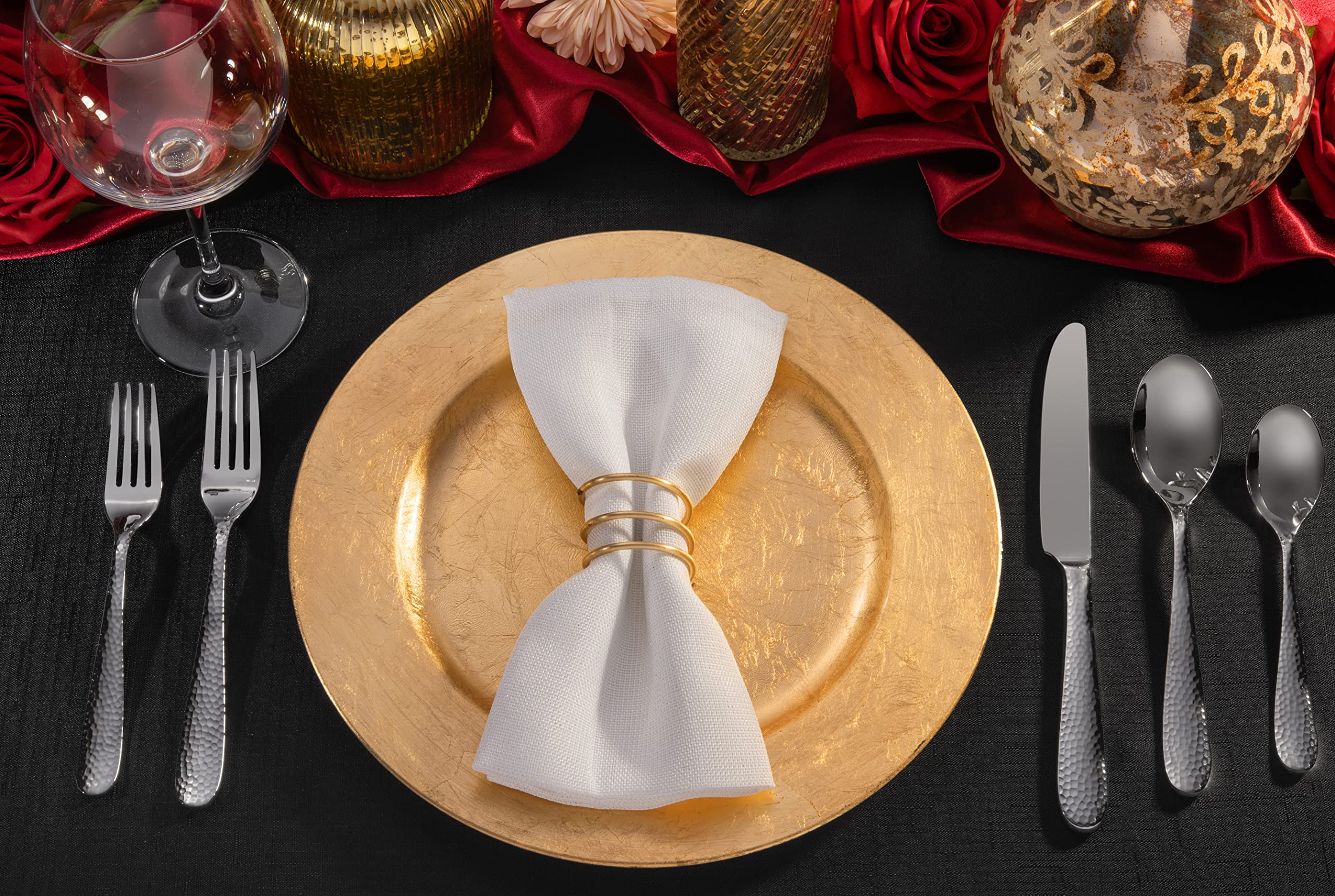 Premium 40-Piece Hammered Silverware Set - 18/10 Stainless Steel Flatware Service for 8 - Dishwasher Safe - Elegant Dining & Entertaining - Hudson Essentials Bergamo Cutlery Collection