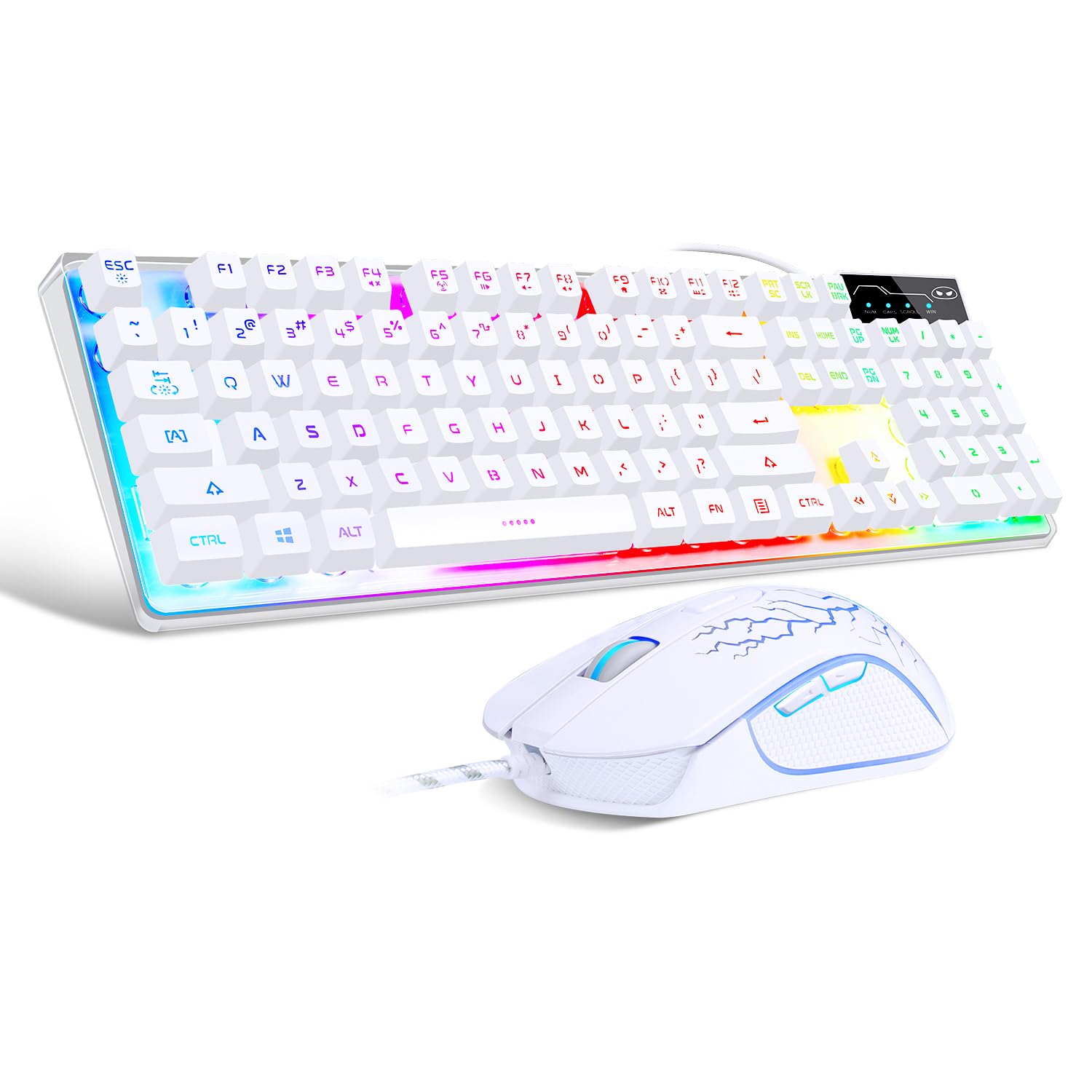 RGB Backlit Gaming Keyboard and Mouse Combo - 104 Key Mechanical Feel Keyboard with Ergonomic Mouse for PC/Laptop (White) - Perfect for Esports, Streaming & Office Work