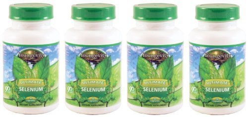Youngevity Ultimate Selenium 100 mcg Supplement with Vitamins A, C, D & E - 4 Bottle Pack - Antioxidant Support for Immune System & Thyroid Health - Worldwide Shipping - Perfect for Daily Wellness & Detox Routine