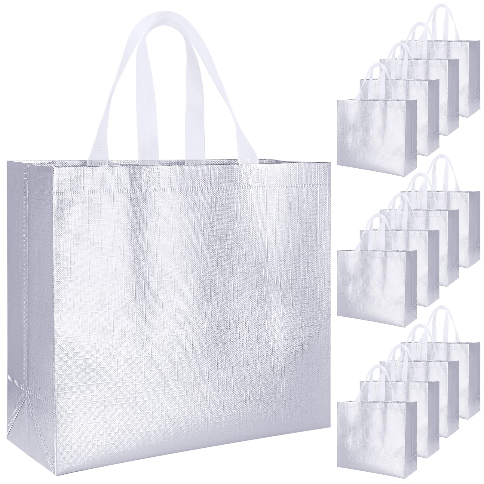 12-Pack Reusable Glossy Tote Bags with Handles - Eco-Friendly Non-Woven Foldable Shopping Bags for Groceries, Bridesmaid Gifts & Party Favors - Perfect for Weddings, Baby Showers & Sustainable Living