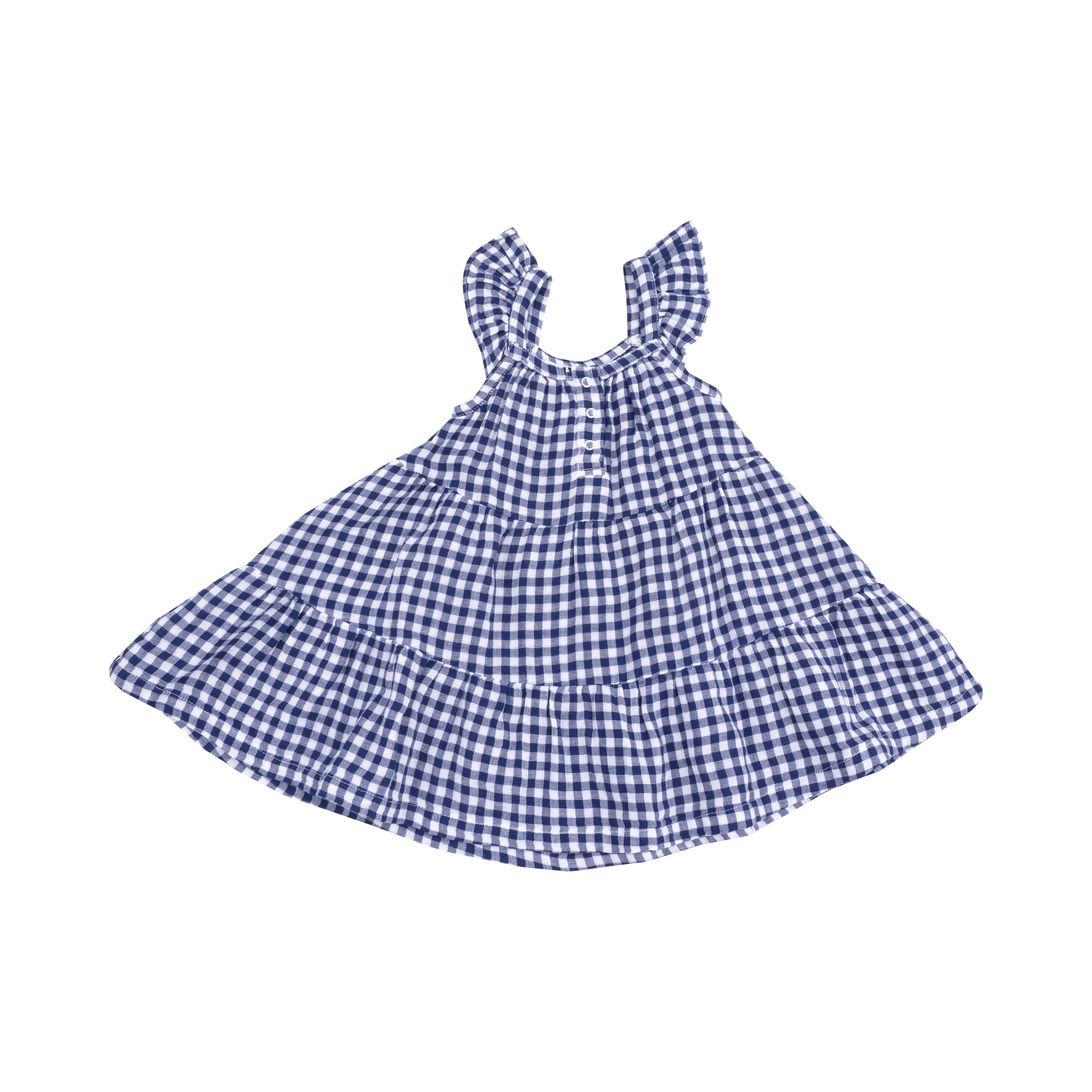 Angel Dear Navy Gingham Twirly Sundress for Girls - Cute Summer Floral Dress with Ruffles - Perfect for Beach, Party & Outdoor Play
