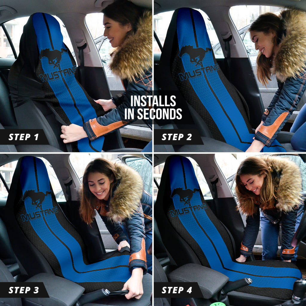 Premium Blue Ford Mustang Fastback Seat Covers - Custom Fit for 1965-1973 Muscle Cars - Durable Neoprene Protection - Perfect for Car Shows & Road Trips