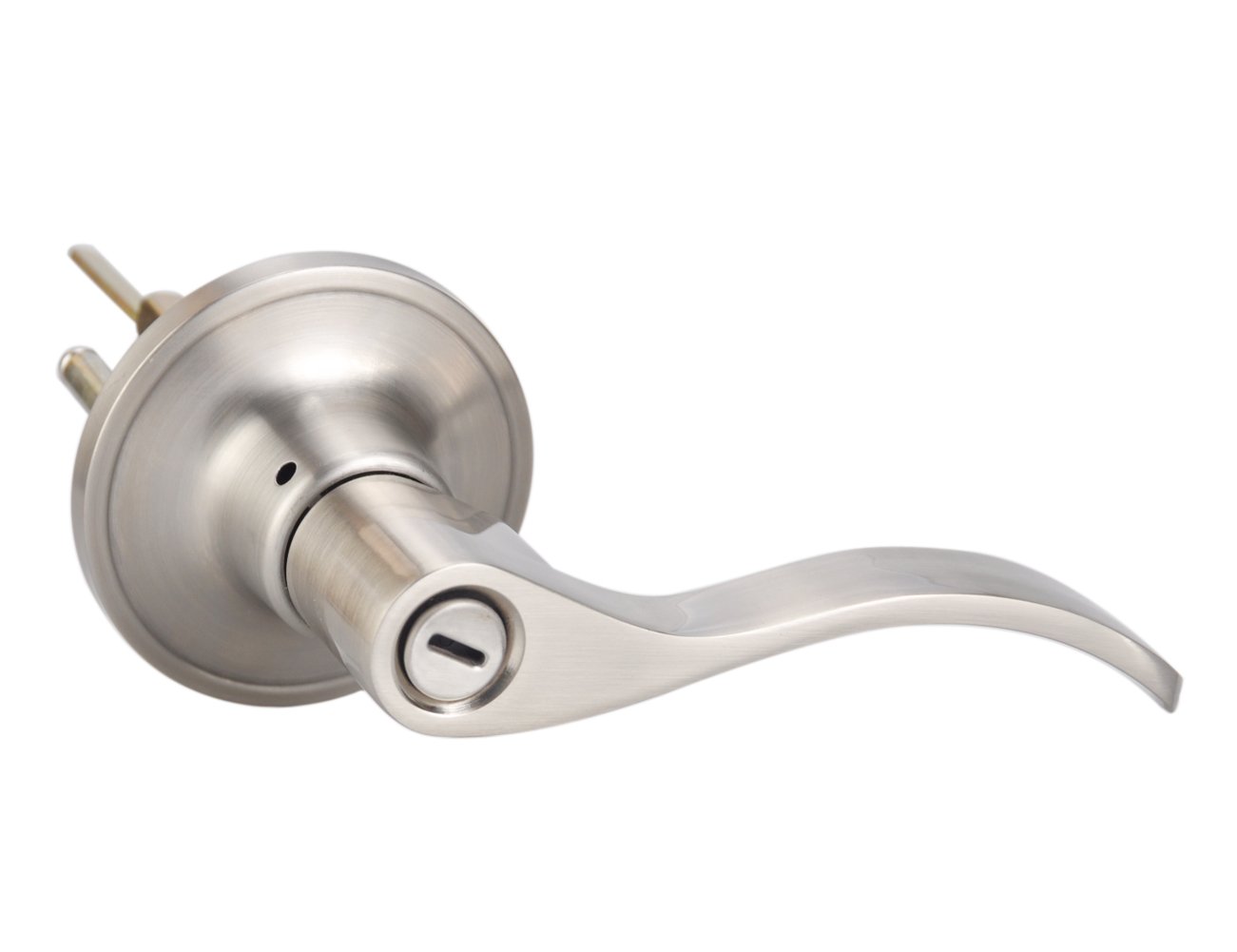 TMC Heavy Duty Privacy Door Lever - Brushed Nickel Finish for Bathroom & Bedroom Interior Doors | Secure & Durable Lock Handle TL001-SN-BK-5P | Perfect for Home, Office & Commercial Spaces