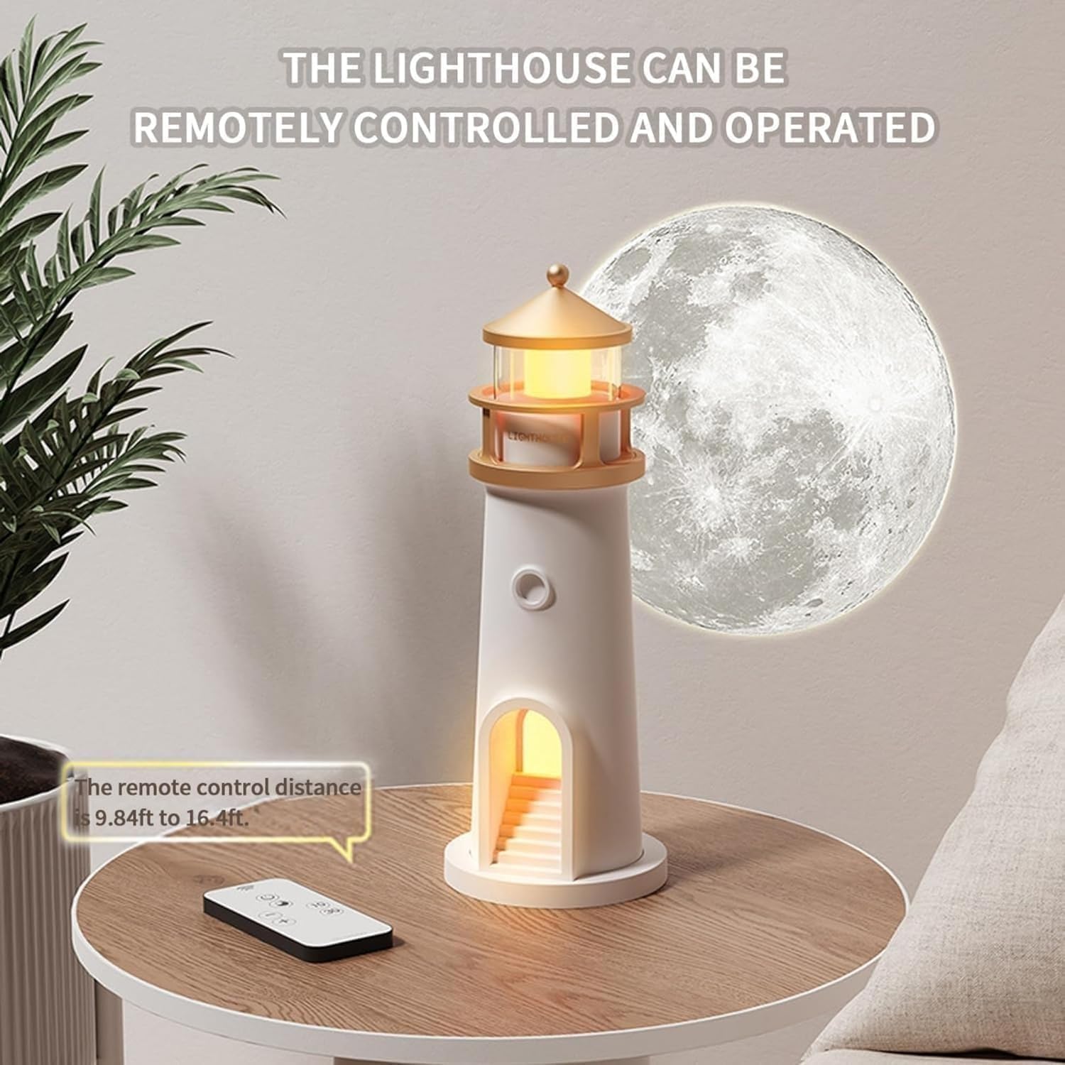 Moonlight Lighthouse Night Light - Portable LED Night Lamp with Remote Control, Lighthouse Decor for Home & Bedroom, Lighthouse Moon Projector Lamp for Kids & Adults - Perfect for Nursery, Relaxation & Romantic Ambiance