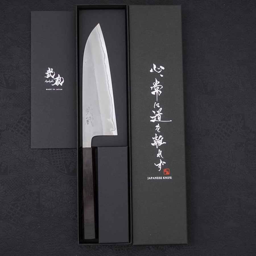 Premium Santoku Knife 165mm - Japanese White Steel #2 with Nashiji Finish & Ebony Handle - Perfect for Slicing, Dicing, and Chopping Vegetables, Meat, and Fish