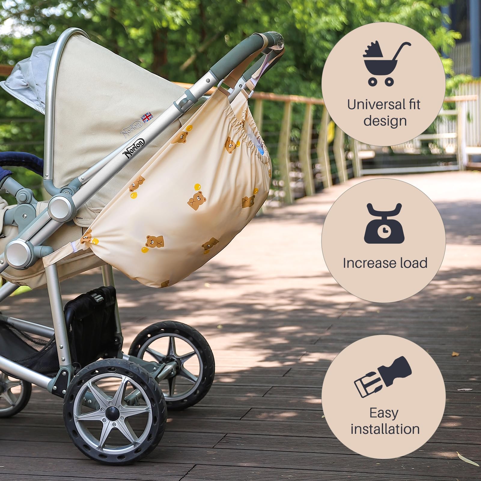 Universal Baby Stroller Organizer - Multifunctional Hanging Storage Bag for Diapers, Bottles & Essentials | Perfect for Travel, Shopping & Outdoor Activities with Kids