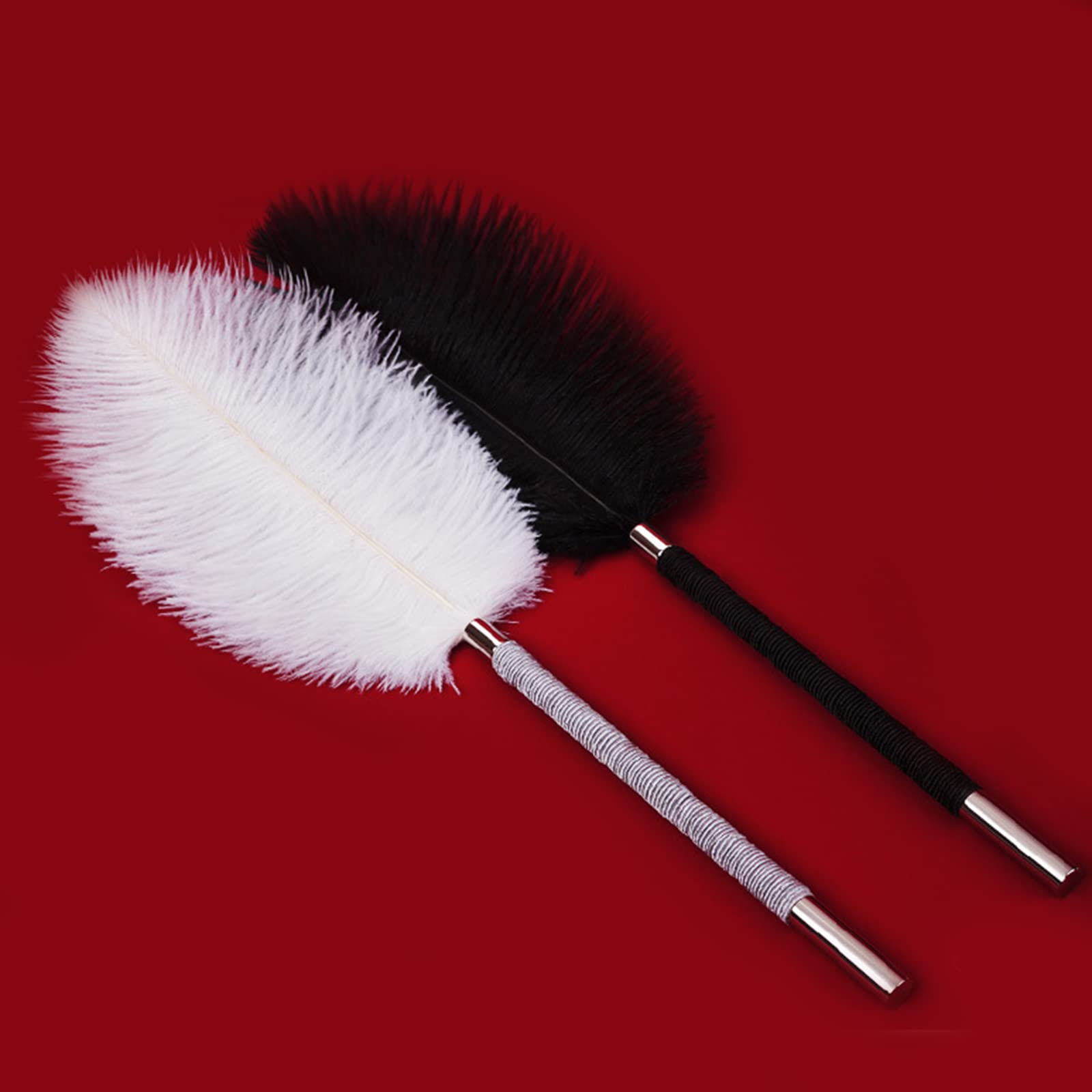 French Maid Feather Tickler Stick - Sensual Adult Toy for Couples Role Play, Lightweight Handle for Teasing & Tickling - Perfect for Romantic Nights & BDSM Play (Black)