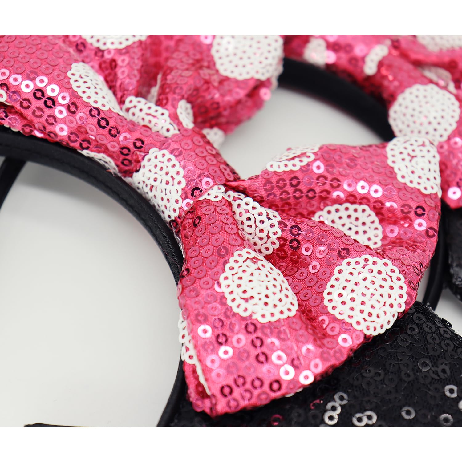 Minnie Mouse Ears Headband with Sequin Bows - 3 Pack Hot Pink Disney Inspired Hair Accessories for Women & Girls | Perfect for Halloween Costumes, Theme Parks, Birthday Parties & Cosplay