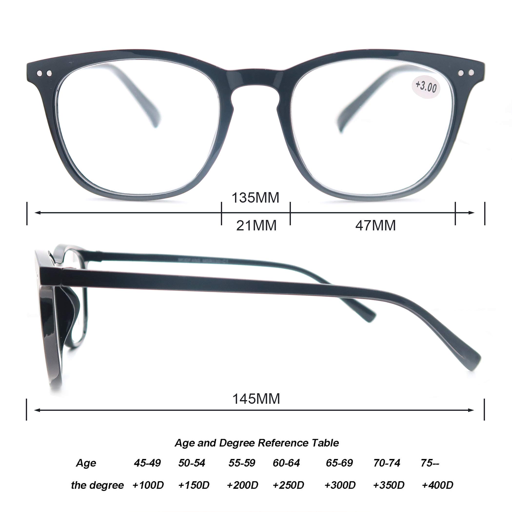 3 Pack Stylish Oval Reading Glasses for Women & Men - Flexible Spring Hinge +3.00 Strength Readers - Perfect for Reading Books, Using Phones & Working on Computers