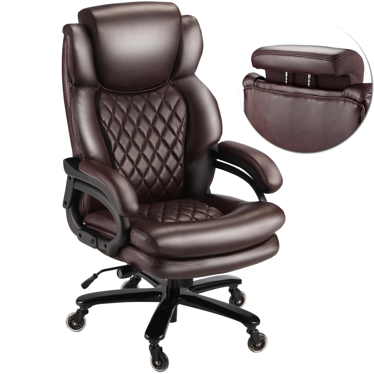 500lbs Heavy Duty Executive Office Chair for Big and Tall People - Adjustable Headrest, 360° Swivel & Reinforced Casters - Ergonomic Computer Desk Chair for Home & Office (Brown) - Perfect for Long Work Hours & Comfortable Workspaces