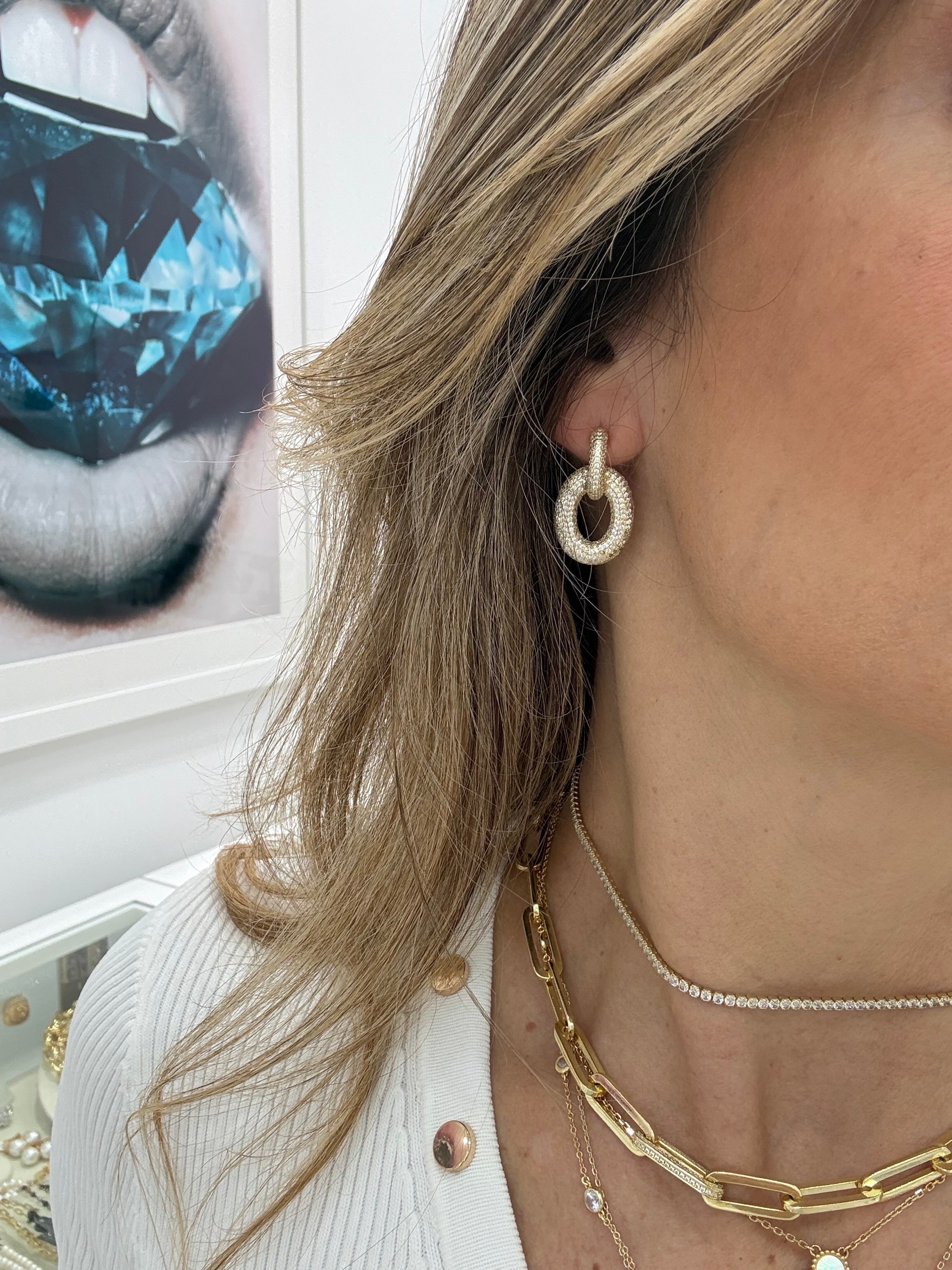 PAVÈ OVAL LINK EARRINGS - Elegant Cubic Zirconia Drop Earrings for Women | Perfect for Weddings, Parties & Evening Events