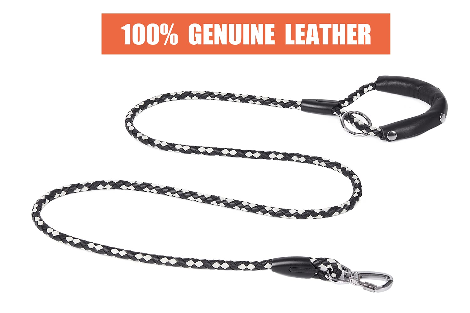 Premium Braided Leather Dog Leash - 4FT/5FT/6FT Heavy Duty Training Leash for Large, Medium & Small Dogs | Durable Walking & Running Leash for Pets (Black/White, 2/5