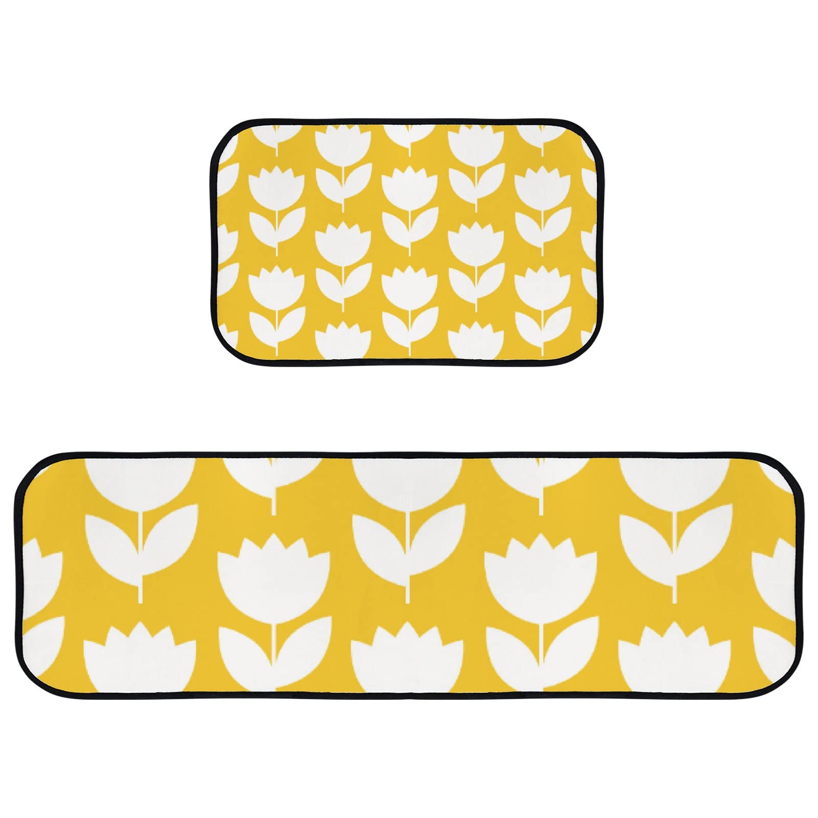 Non-Slip Kitchen Rug Set 2-Piece - Scandinavian Geometric Floral Design, 29x17.7 in & 58x17.7 in - Waterproof Kitchen Mats for Floor Protection & Comfort, Perfect for Home Decor, Entryway & High-Traffic Areas