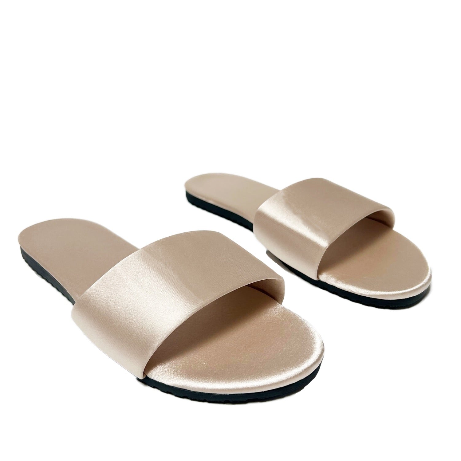 FLOOF Women's Champagne Satin Slides - Comfortable House Slippers for Relaxing at Home, Spa, or Lounging